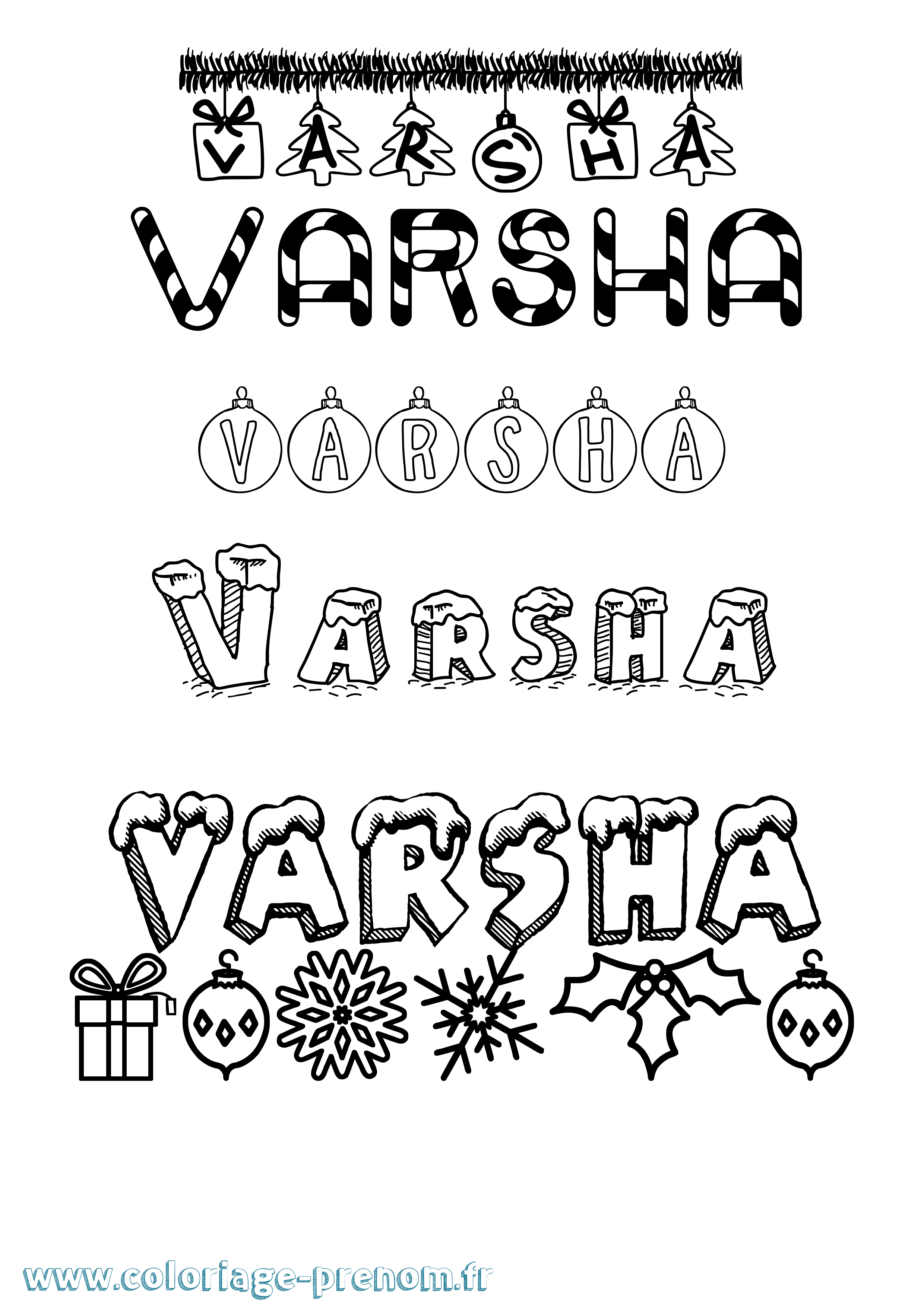 Coloriage Varsha Noël Coloriage prénom Varsha Noël