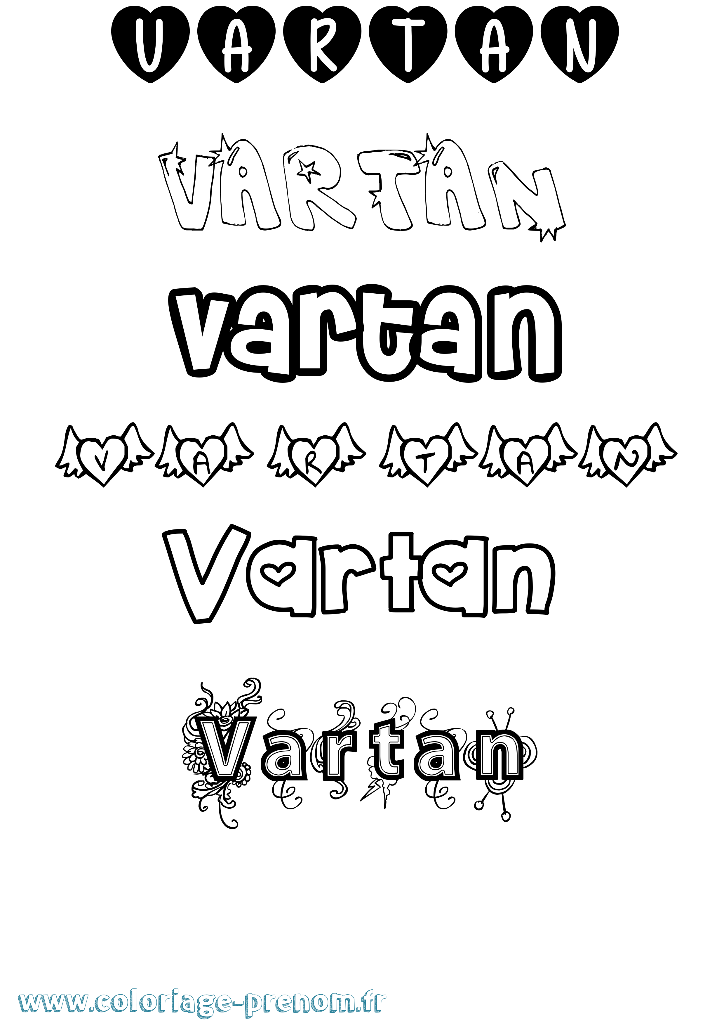 Coloriage Vartan Girly Coloriage prénom Vartan Girly