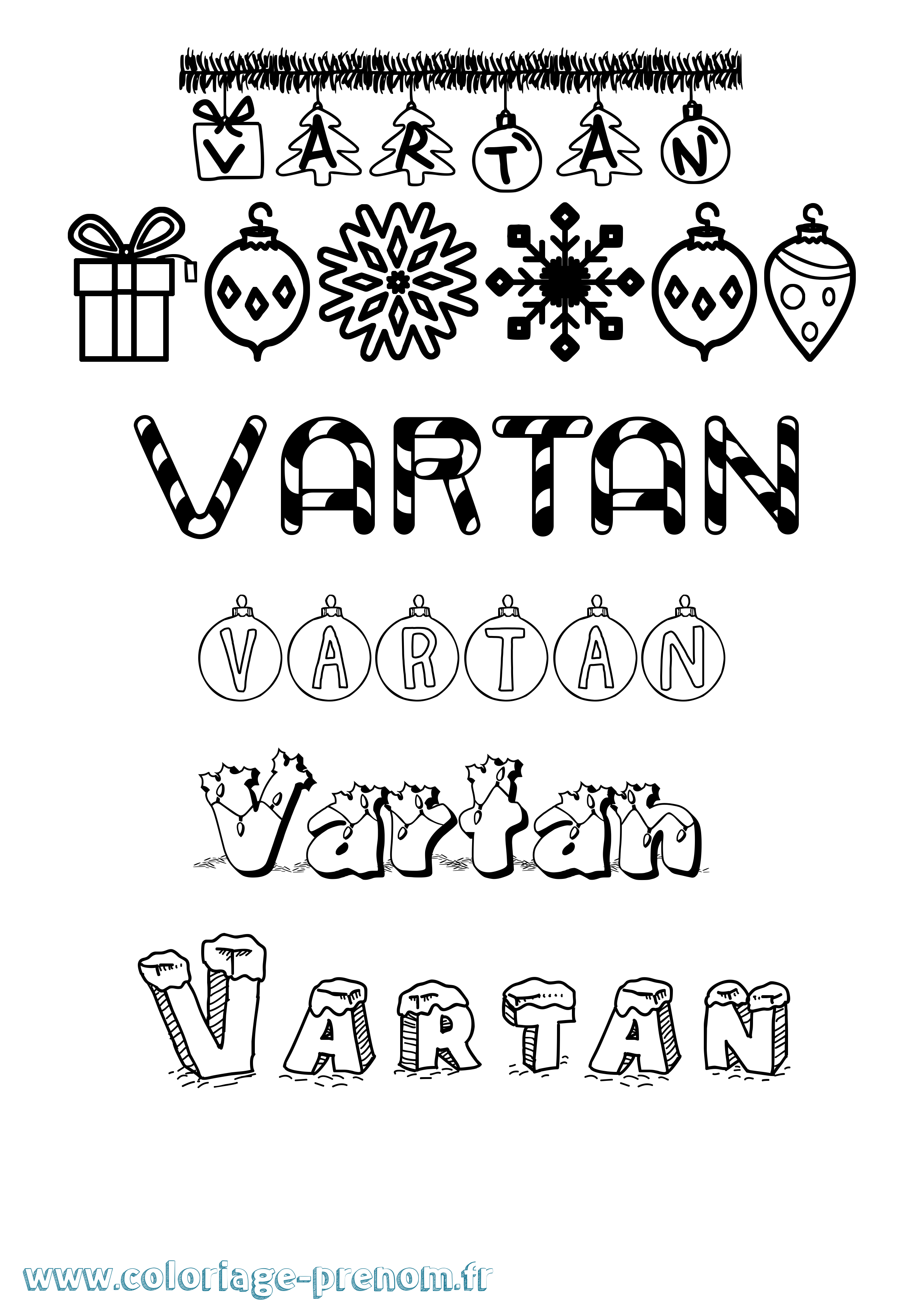 Coloriage Vartan Noël Coloriage prénom Vartan Noël