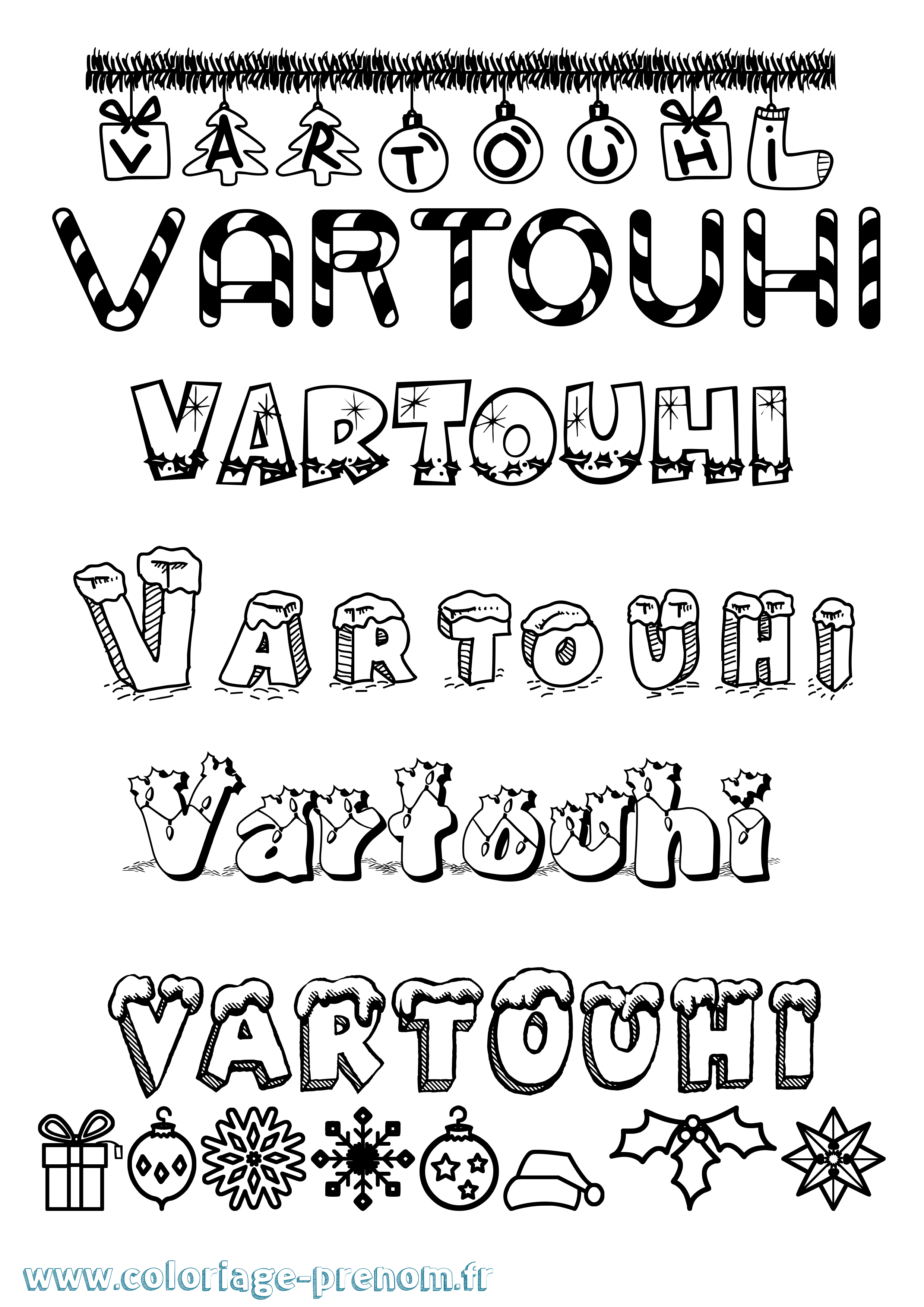 Coloriage prénom Vartouhi Noël