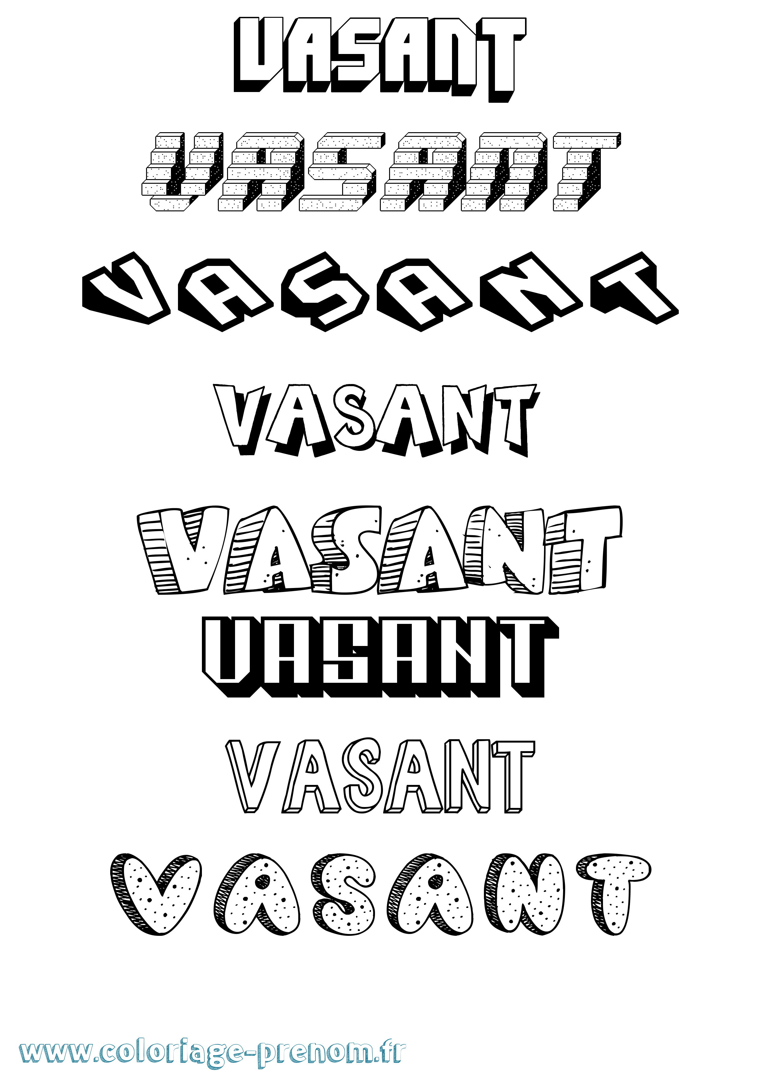 Coloriage Vasant Effet 3D Coloriage prénom Vasant Effet 3D