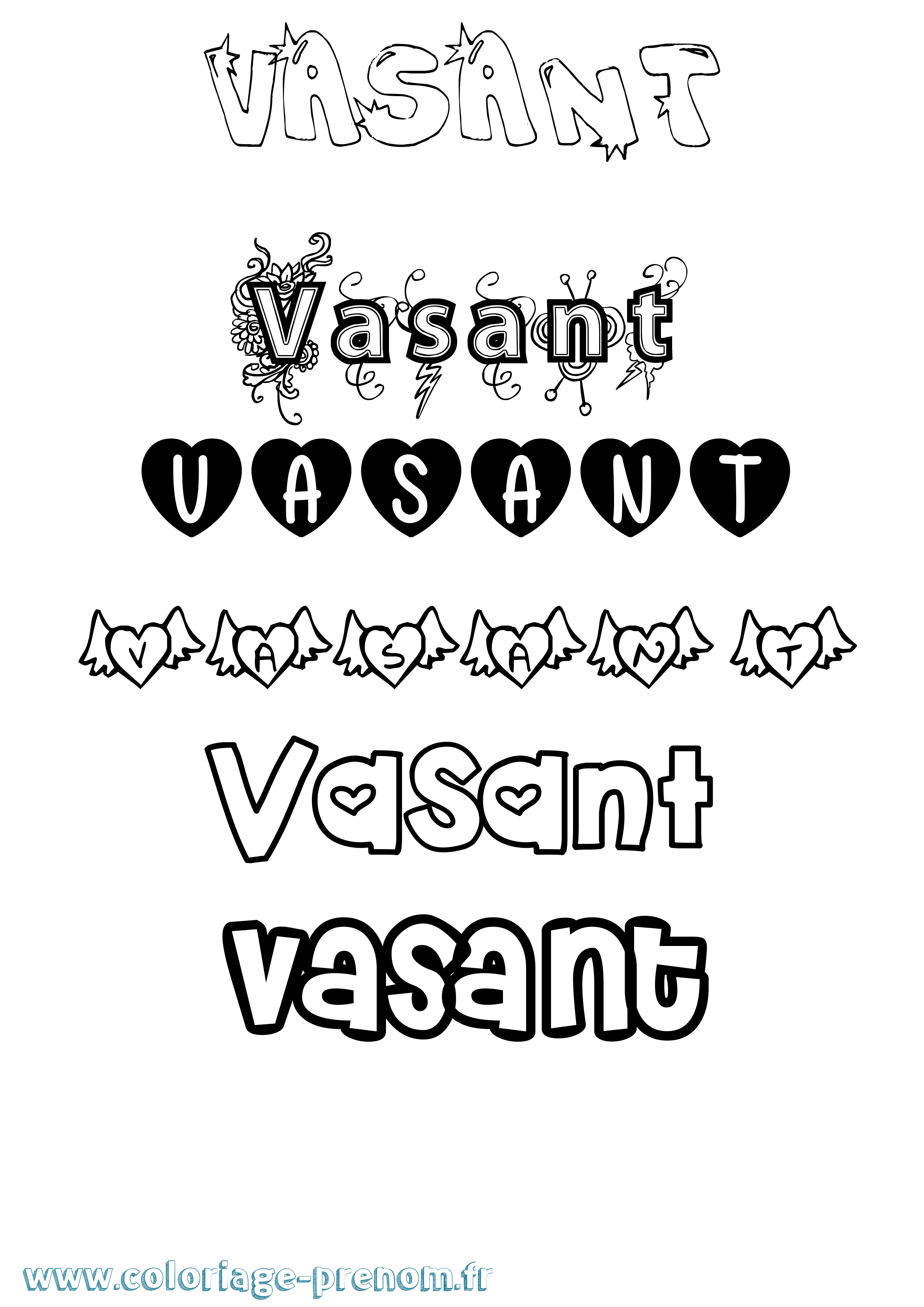 Coloriage Vasant Girly Coloriage prénom Vasant Girly