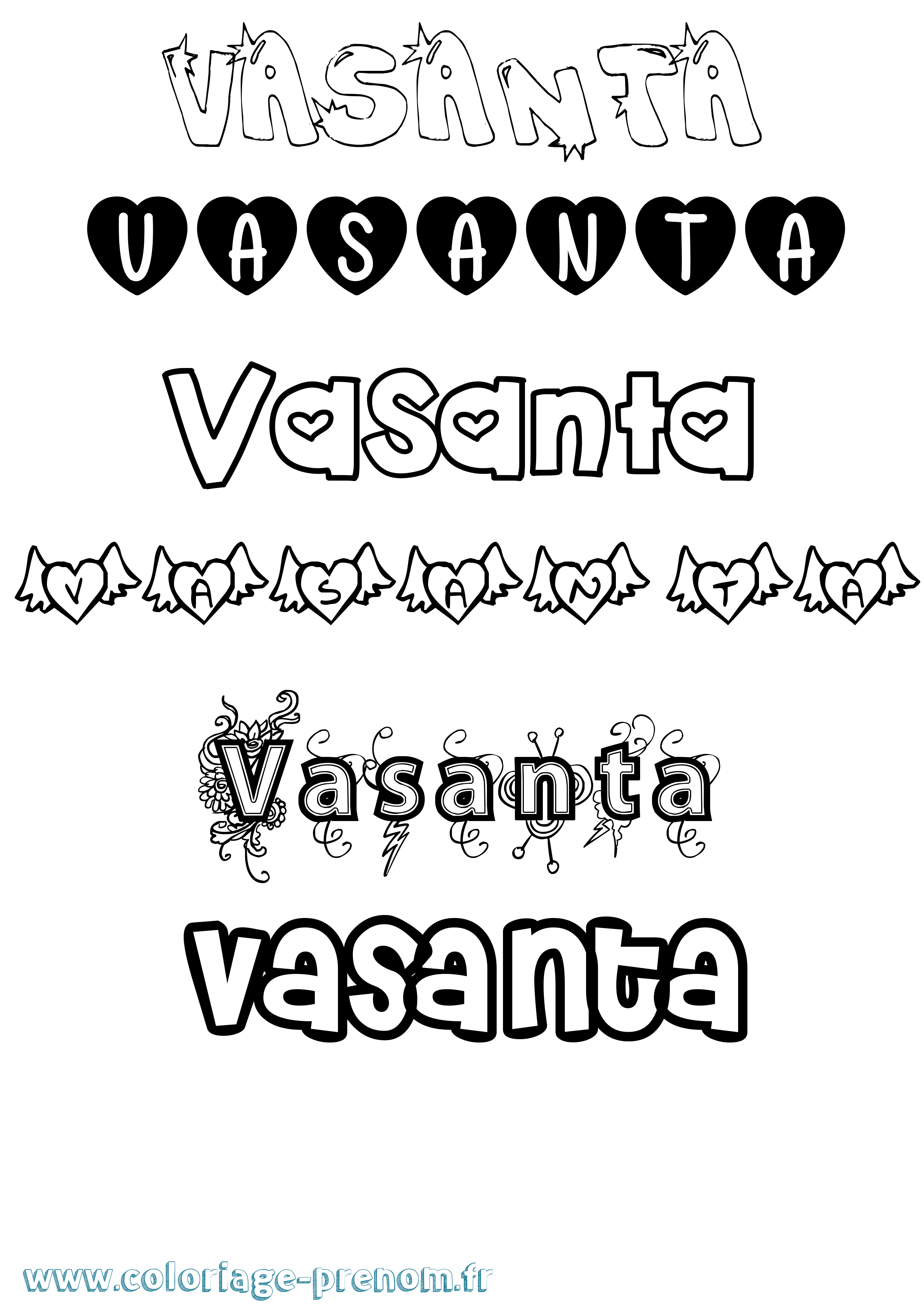 Coloriage prénom Vasanta Girly