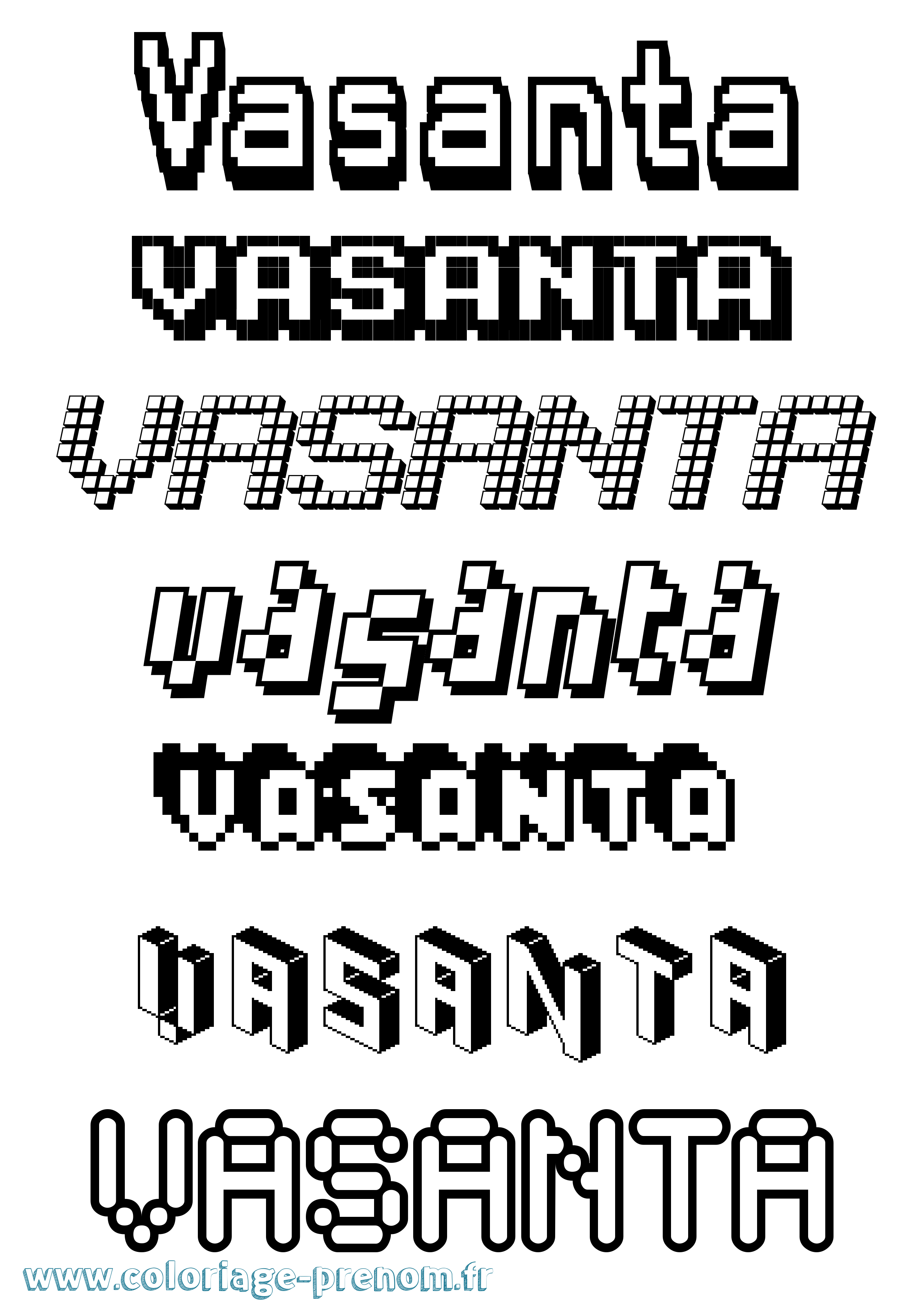 Coloriage Vasanta Pixel Coloriage prénom Vasanta Pixel