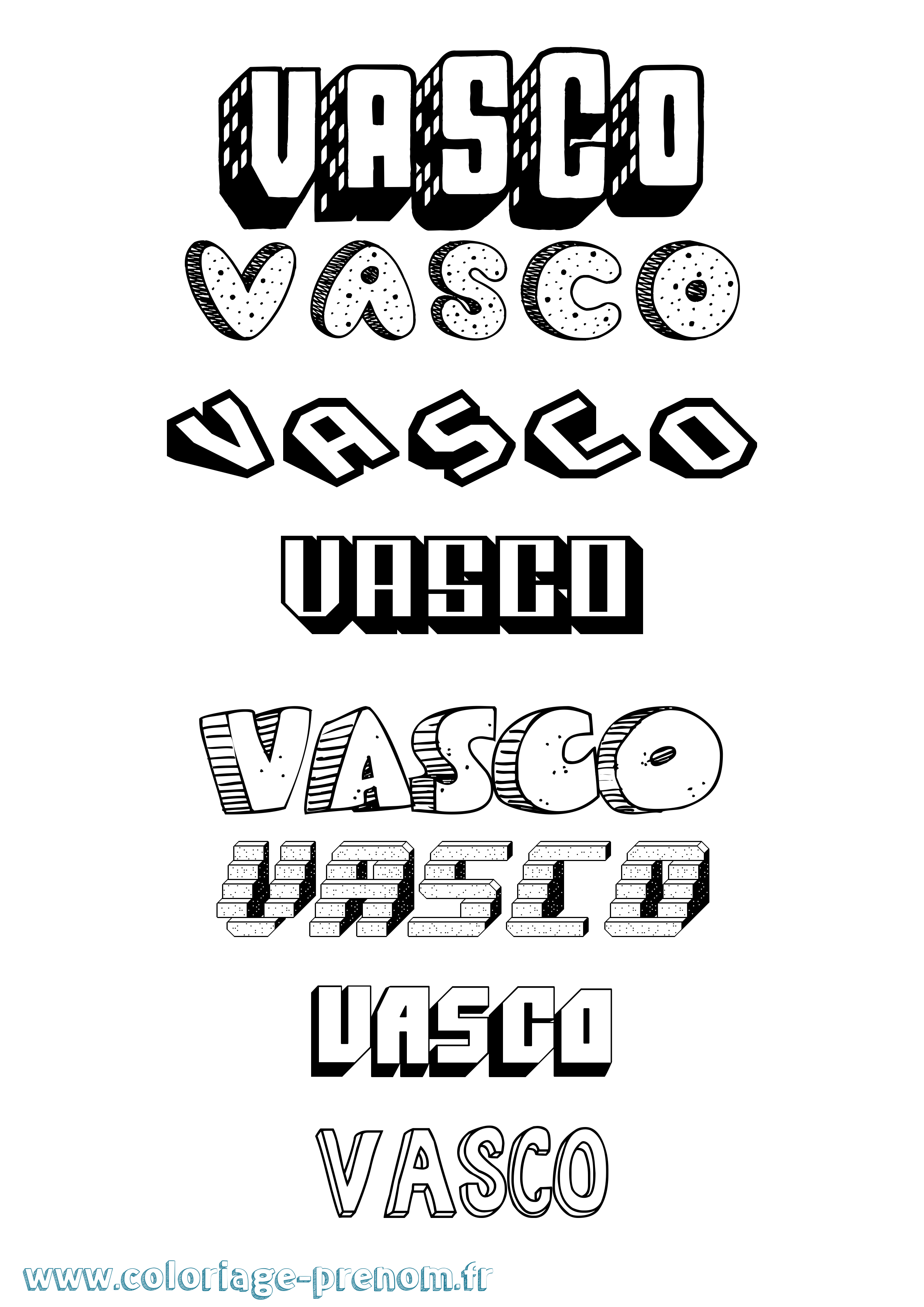 Coloriage prénom Vasco Effet 3D