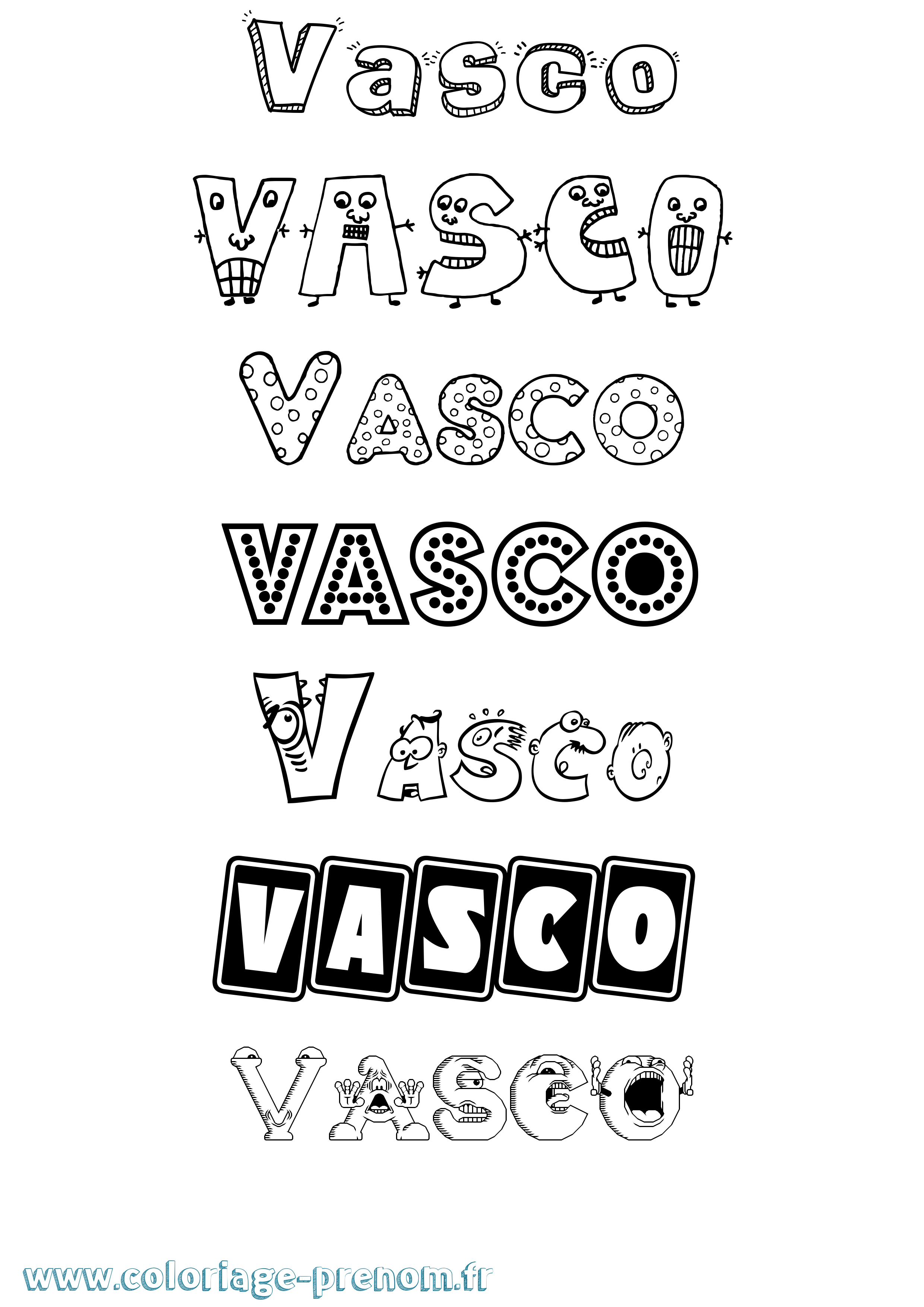 Coloriage prénom Vasco Fun