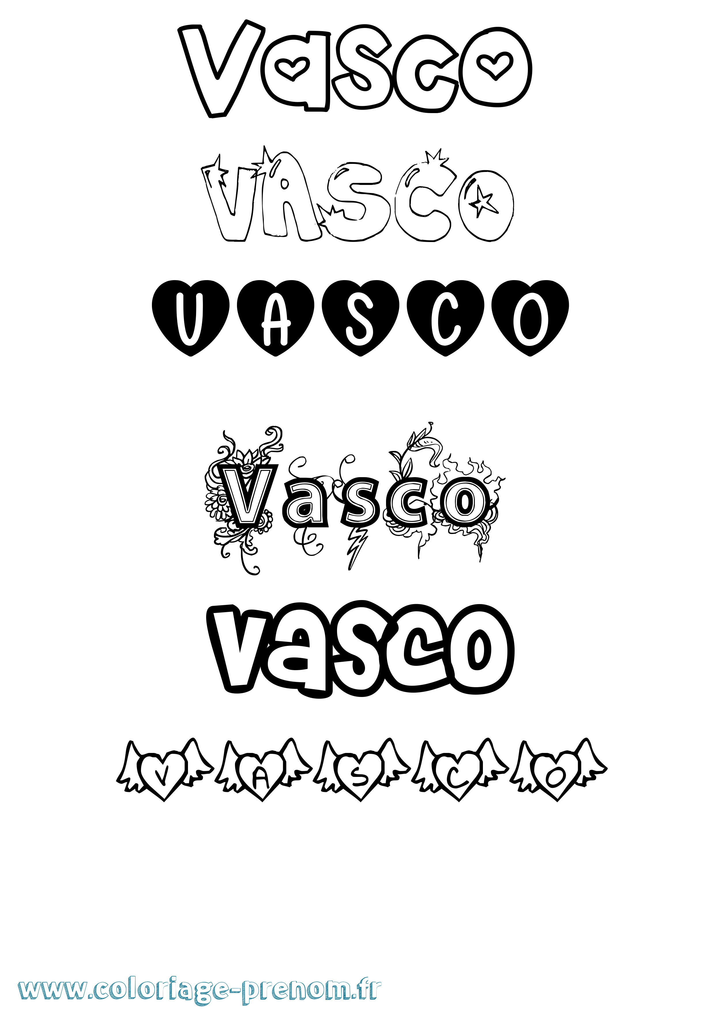 Coloriage prénom Vasco Girly