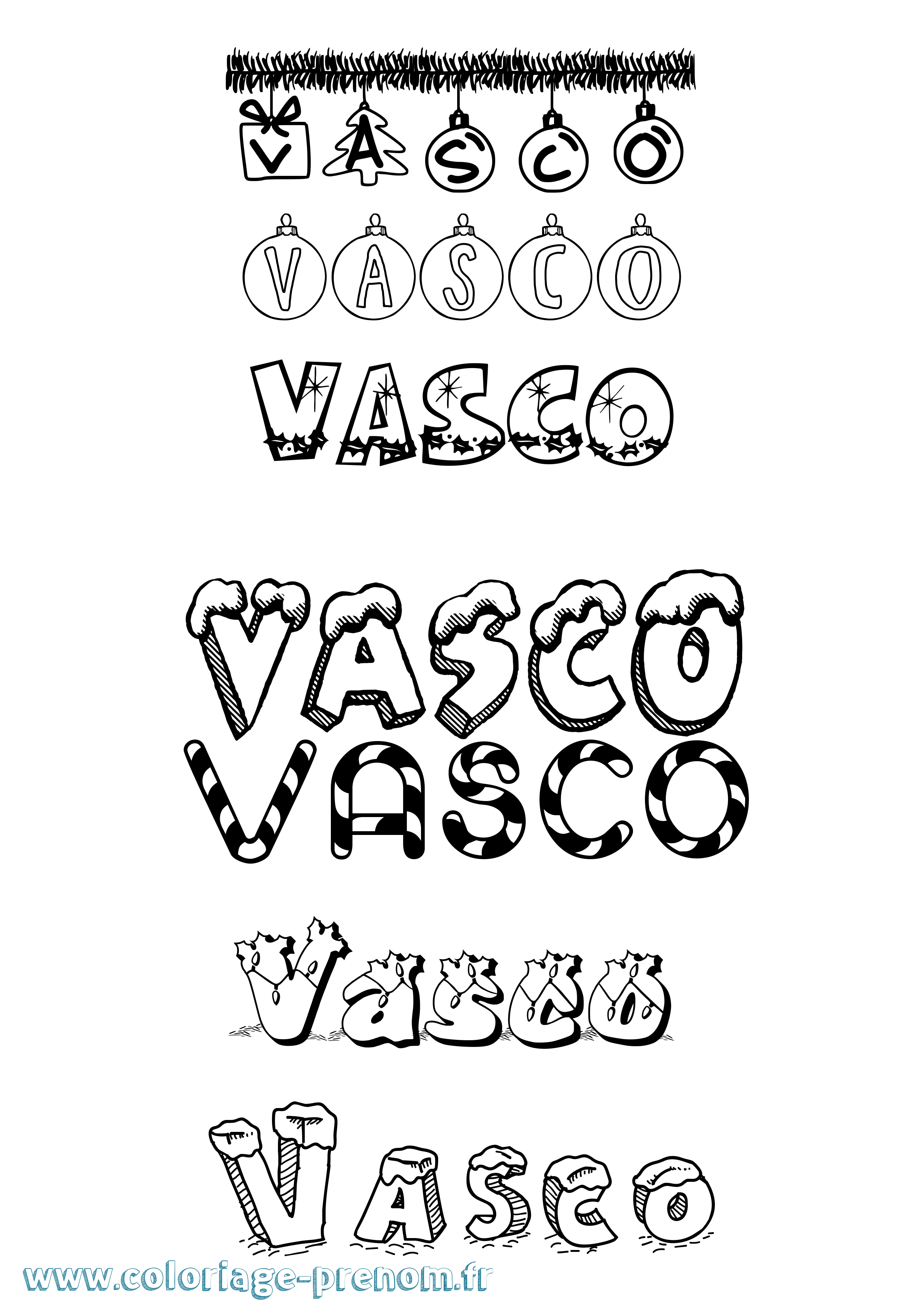 Coloriage prénom Vasco Noël