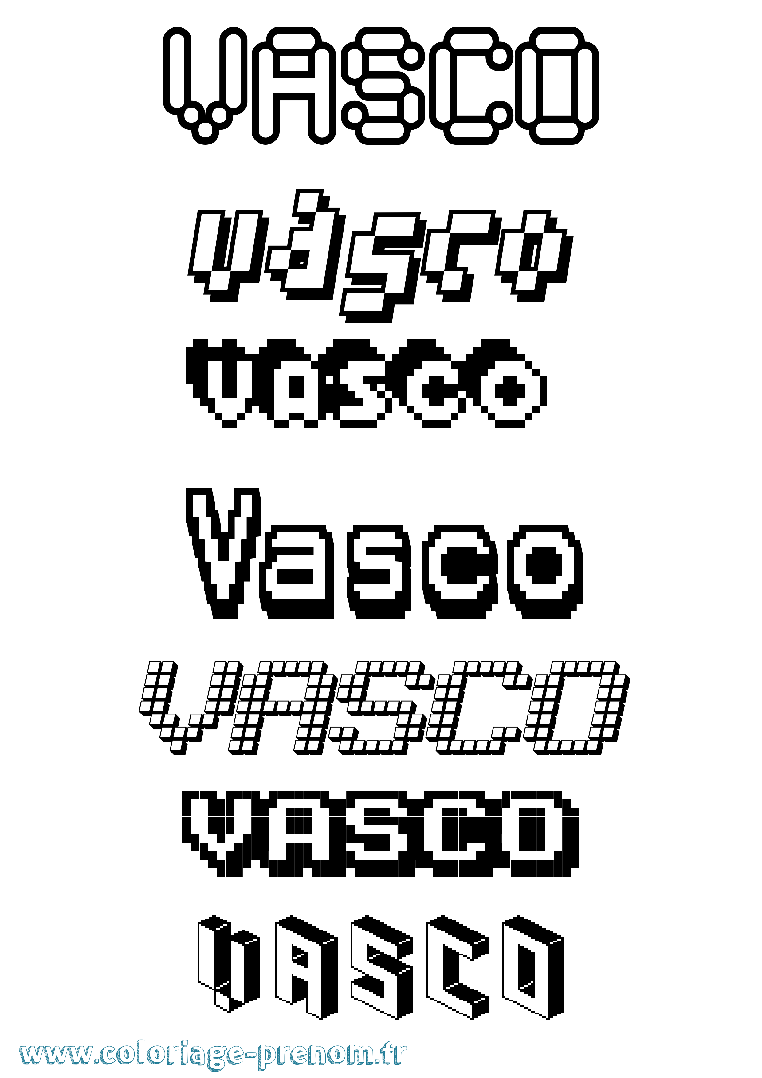 Coloriage prénom Vasco Pixel
