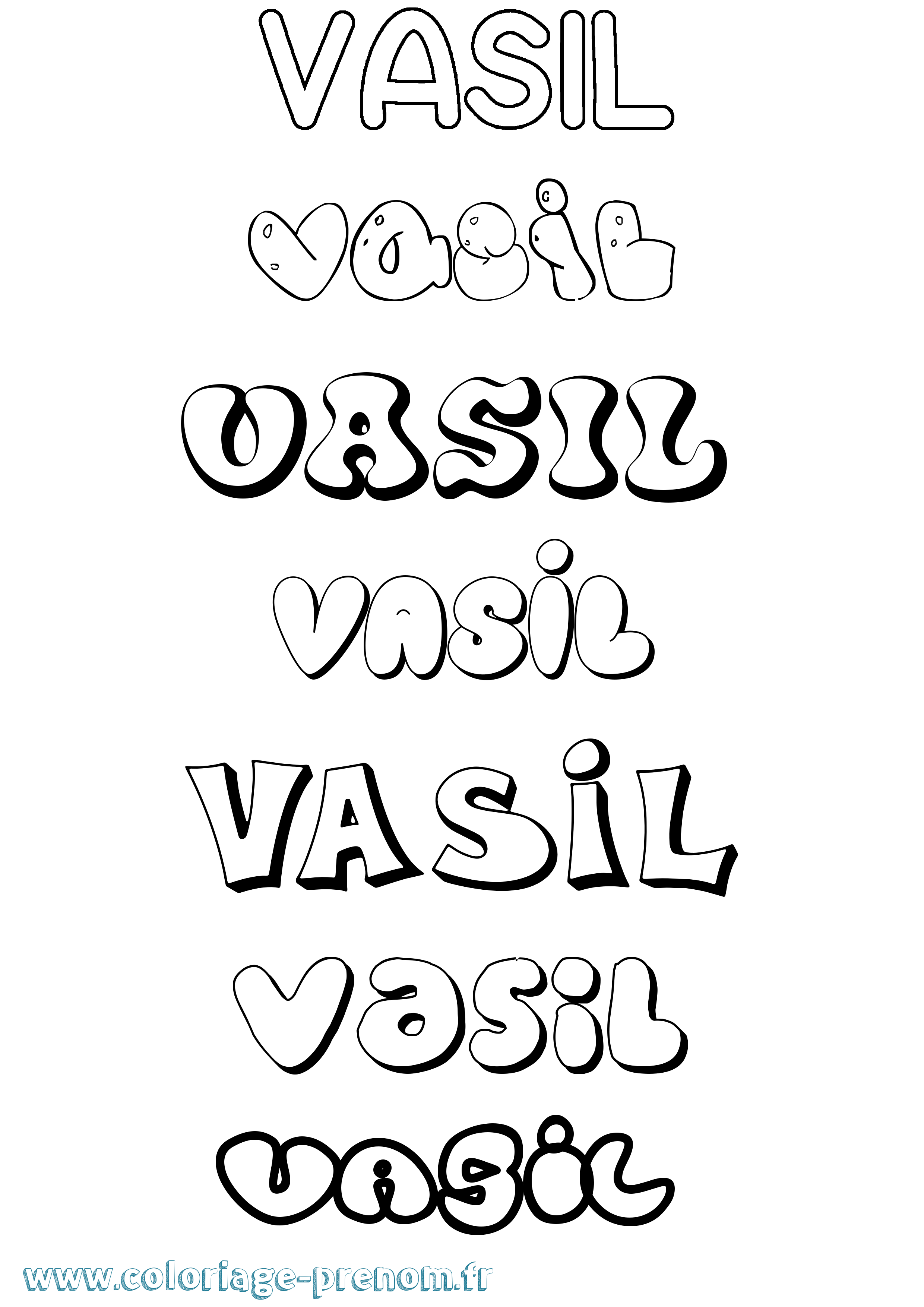 Coloriage prénom Vasil Bubble