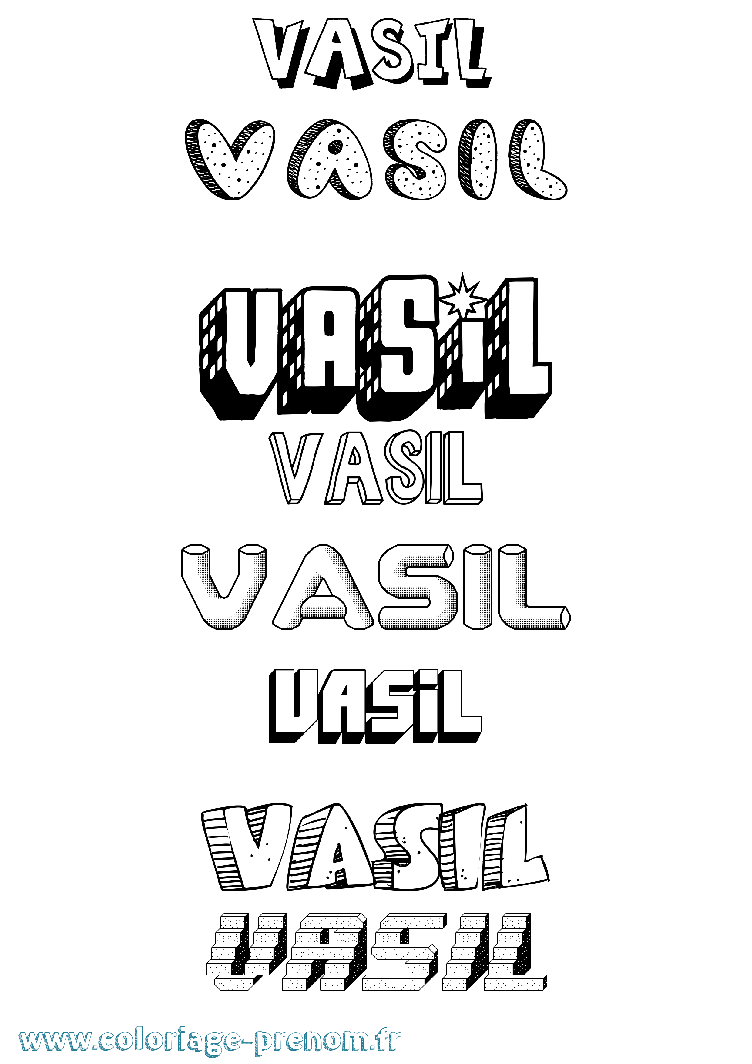 Coloriage prénom Vasil Effet 3D