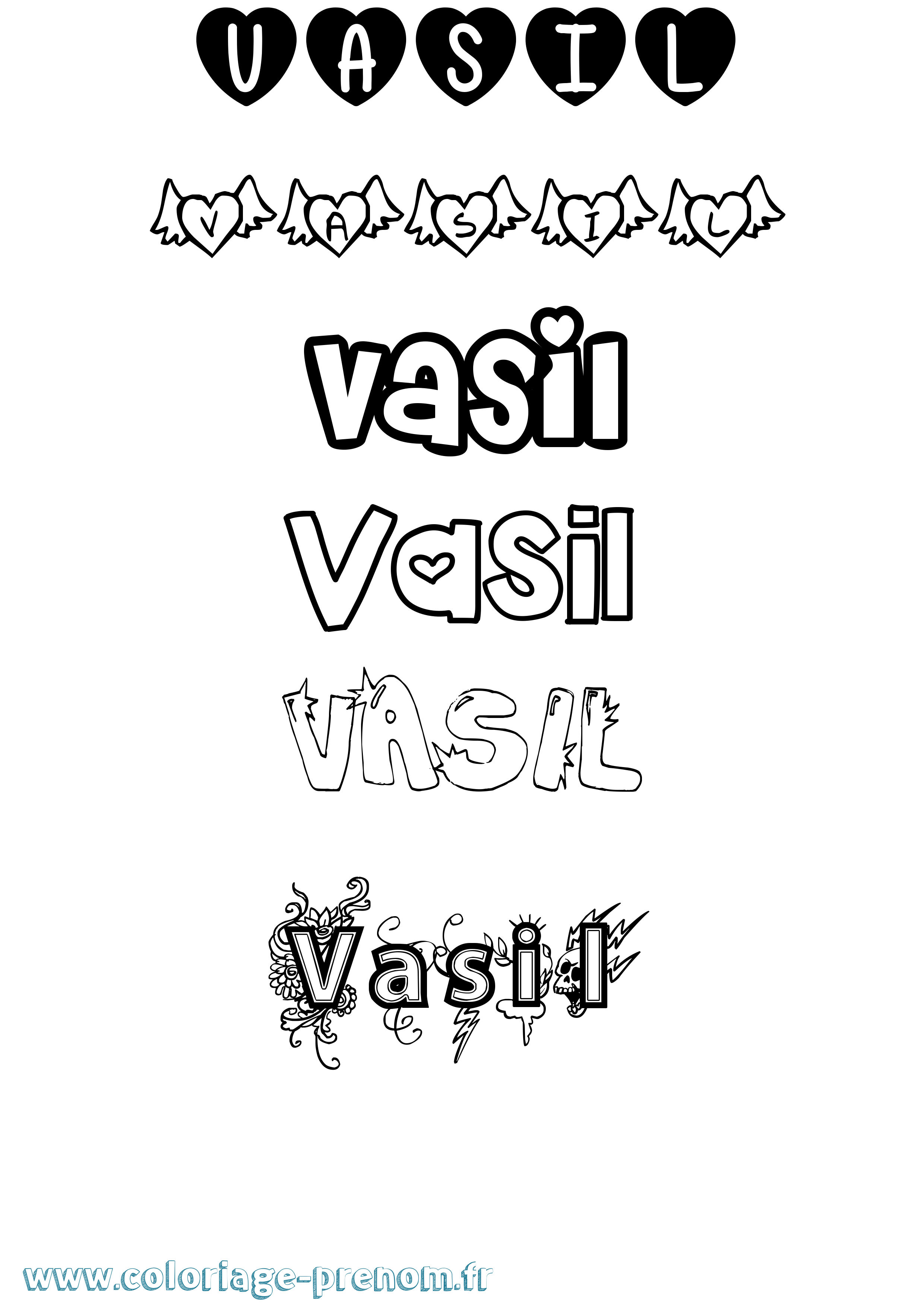 Coloriage prénom Vasil Girly
