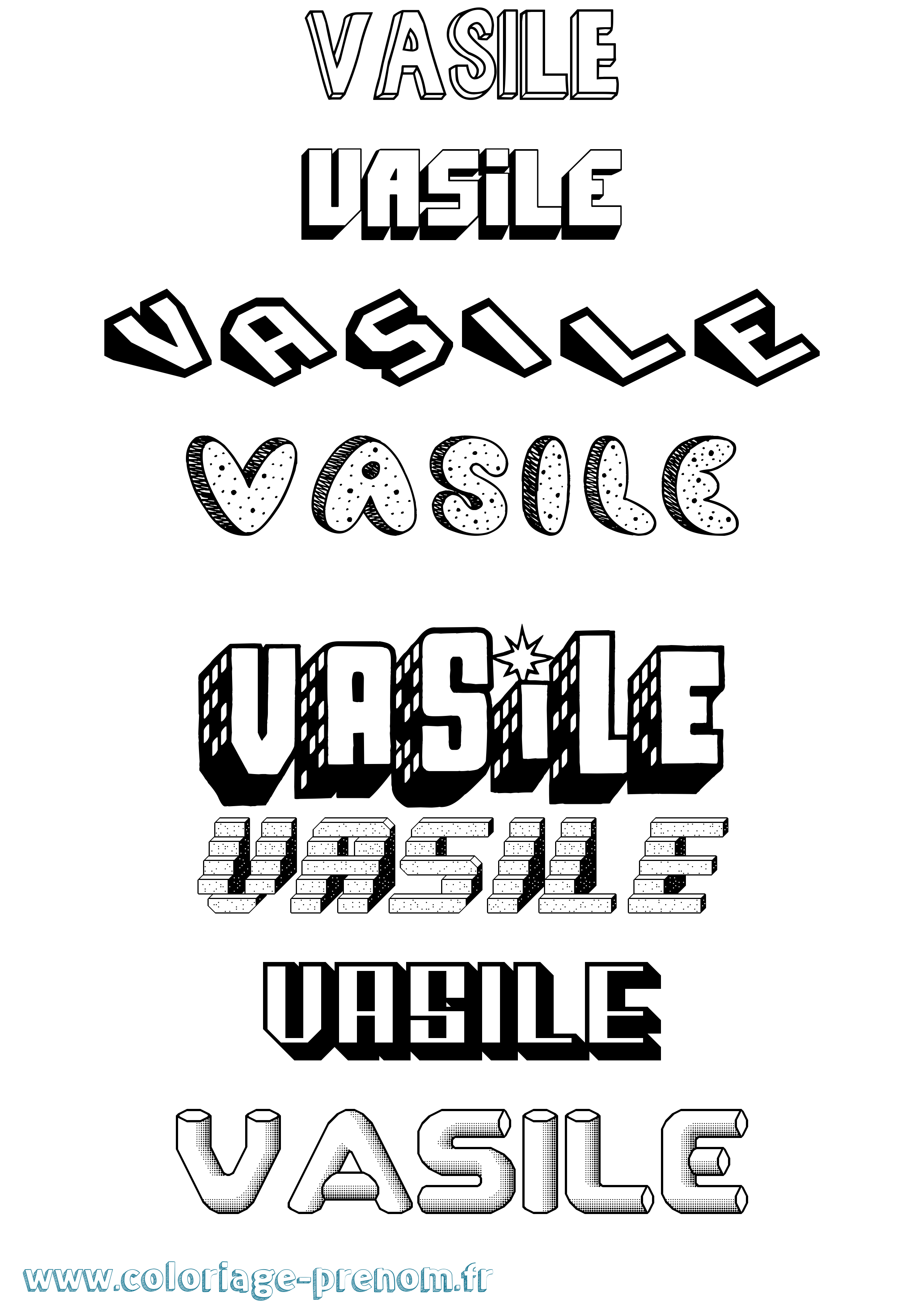 Coloriage Vasile Effet 3D Coloriage prénom Vasile Effet 3D