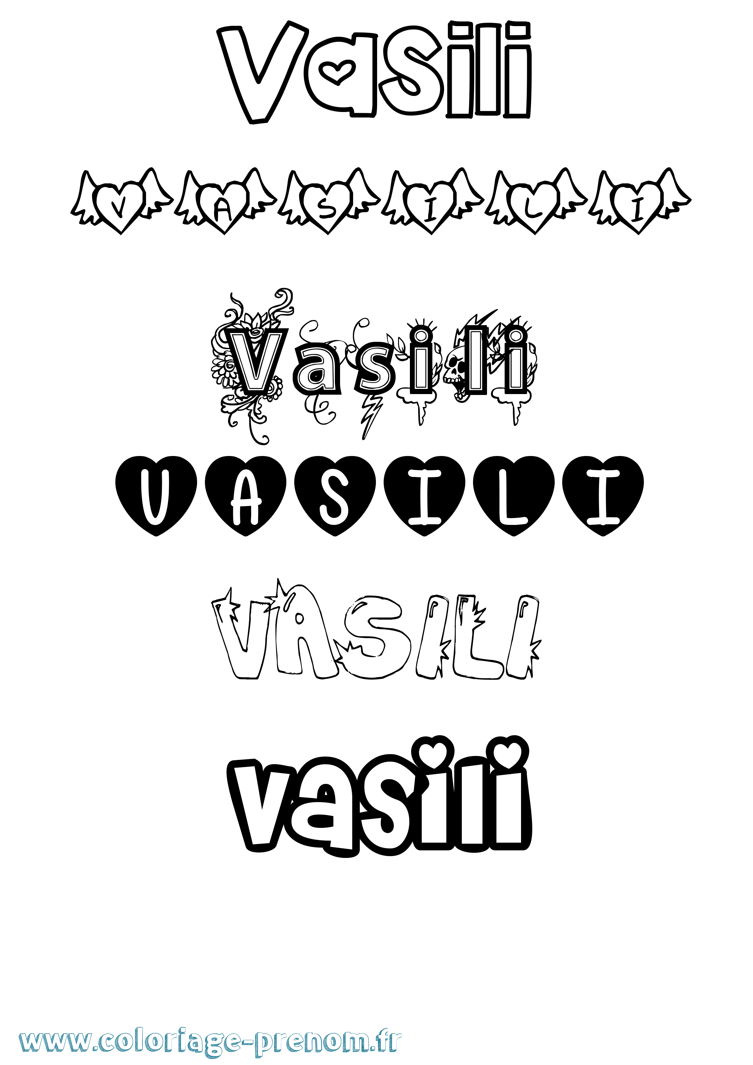 Coloriage prénom Vasili Girly