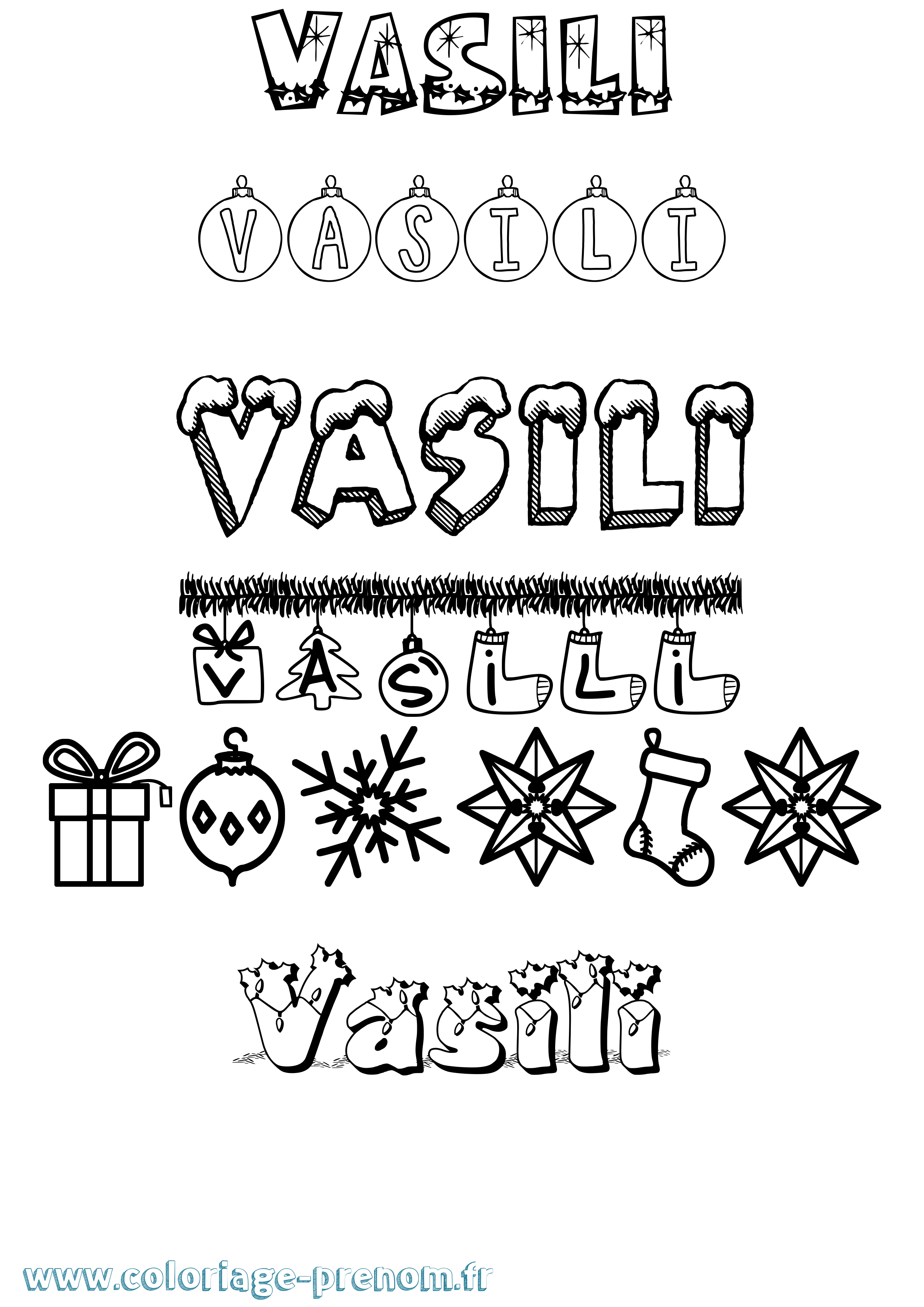 Coloriage prénom Vasili Noël