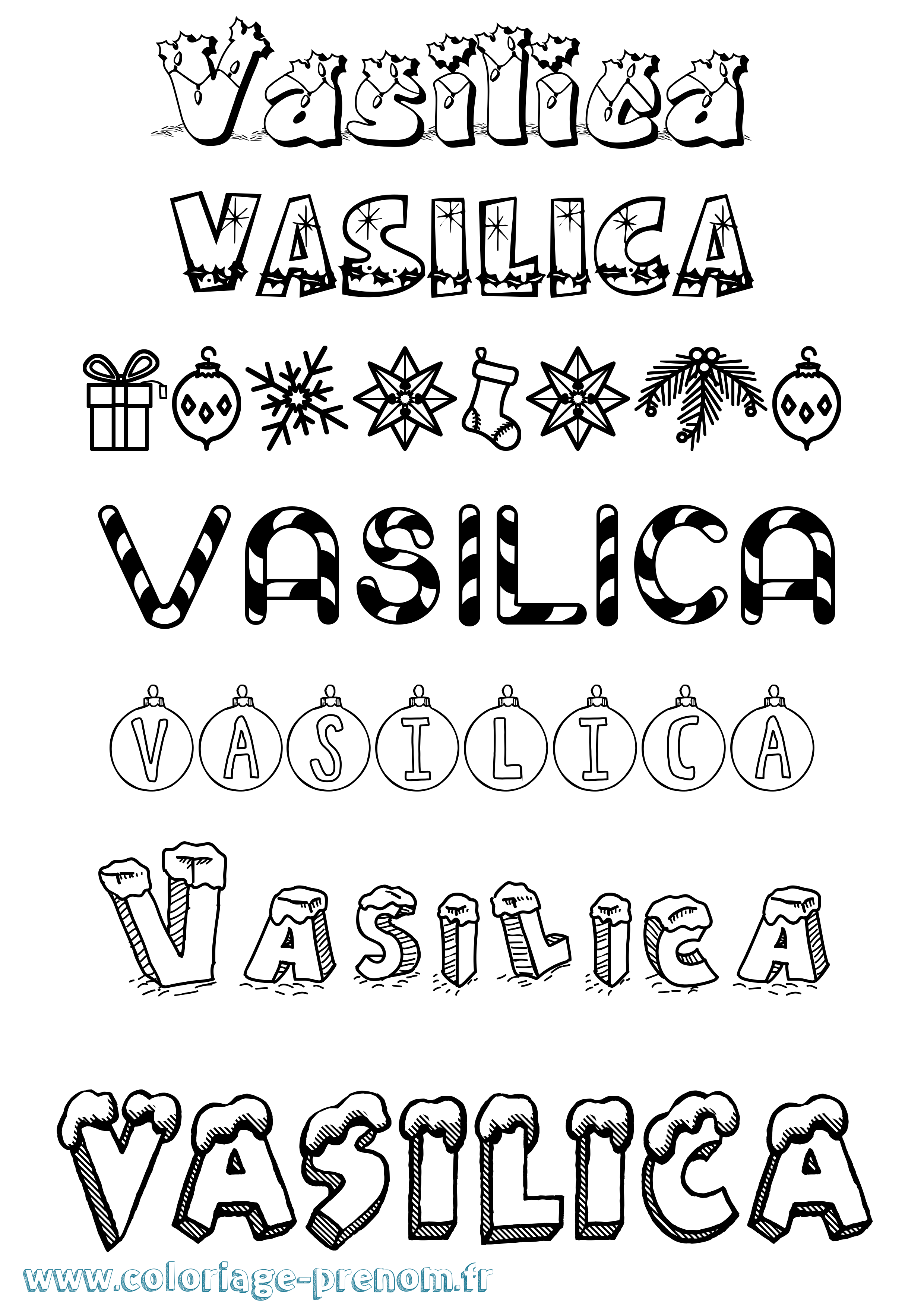 Coloriage prénom Vasilica Noël