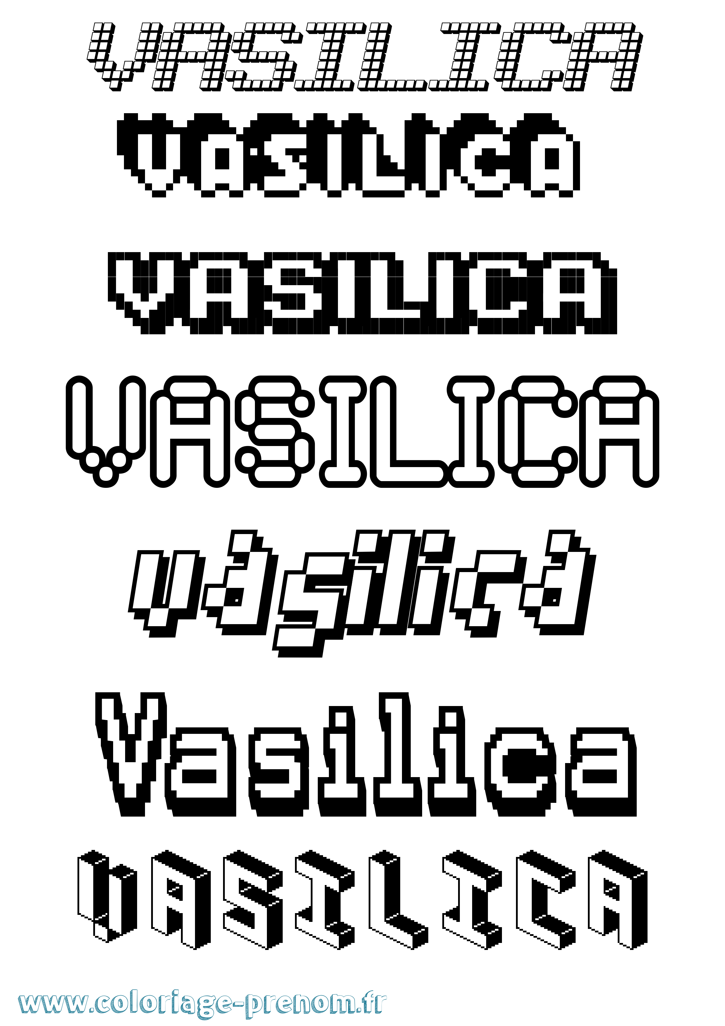 Coloriage prénom Vasilica Pixel