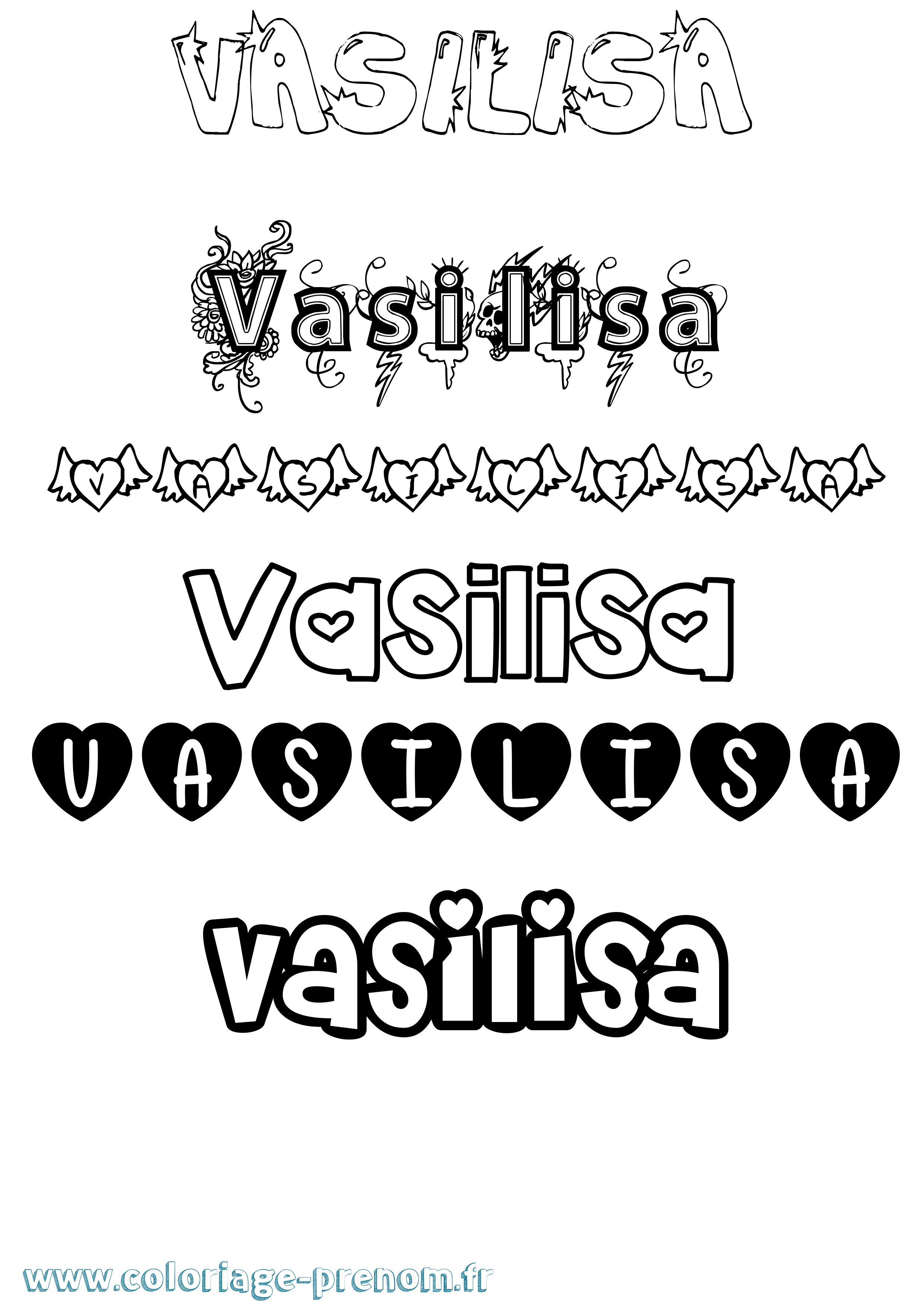 Coloriage prénom Vasilisa Girly