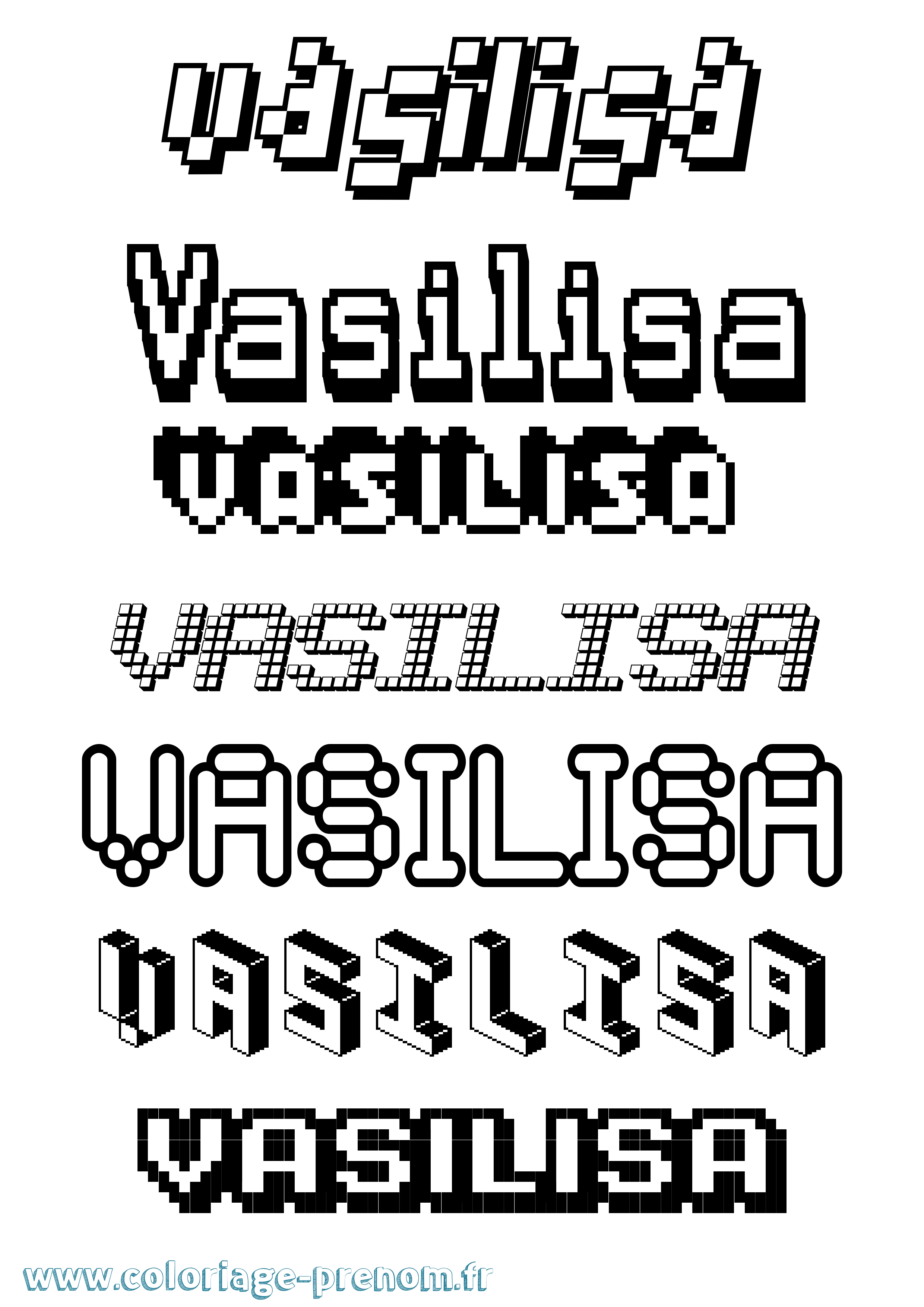 Coloriage prénom Vasilisa Pixel