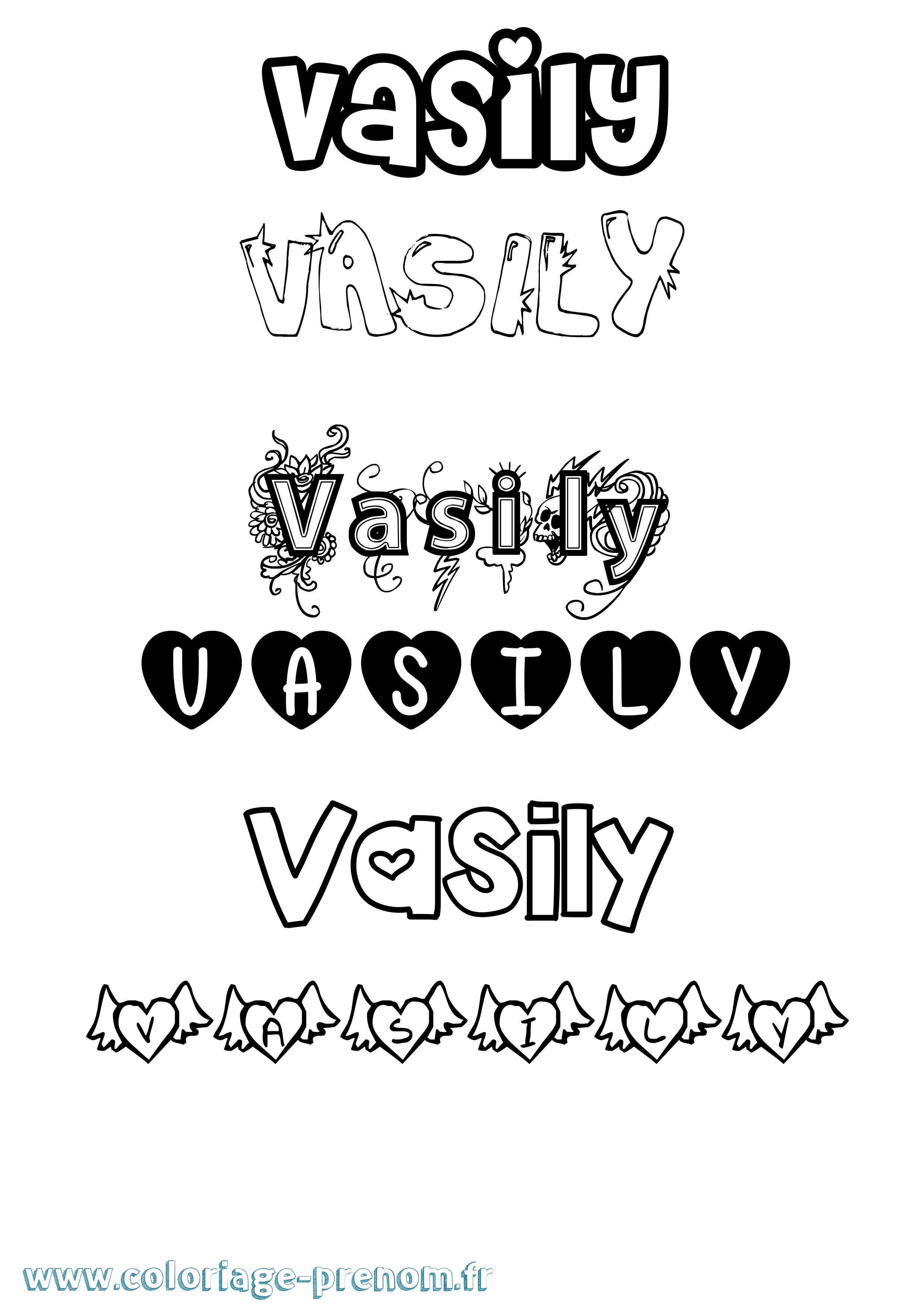 Coloriage Vasily Girly Coloriage prénom Vasily Girly