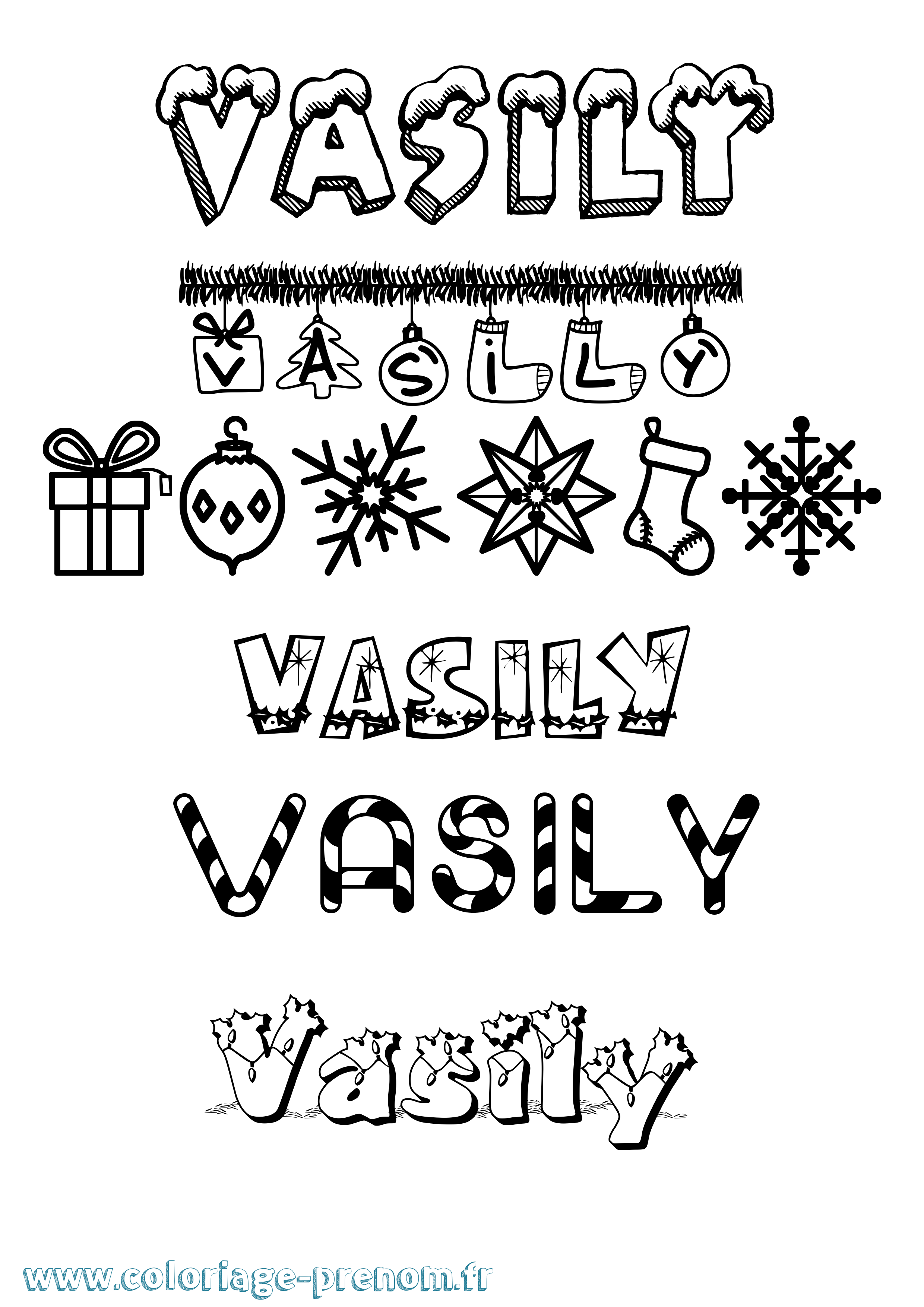 Coloriage Vasily Noël Coloriage prénom Vasily Noël