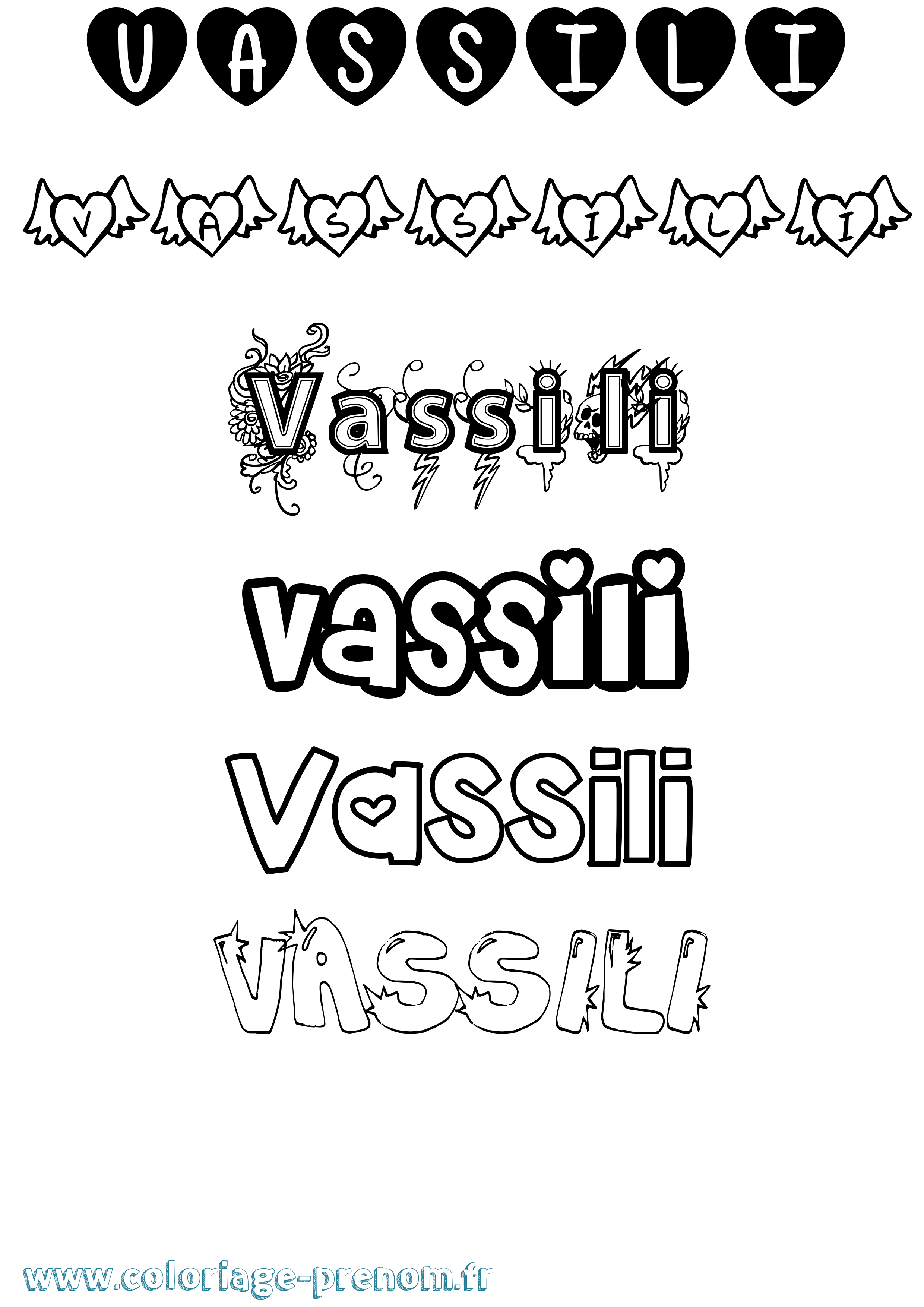 Coloriage prénom Vassili Girly