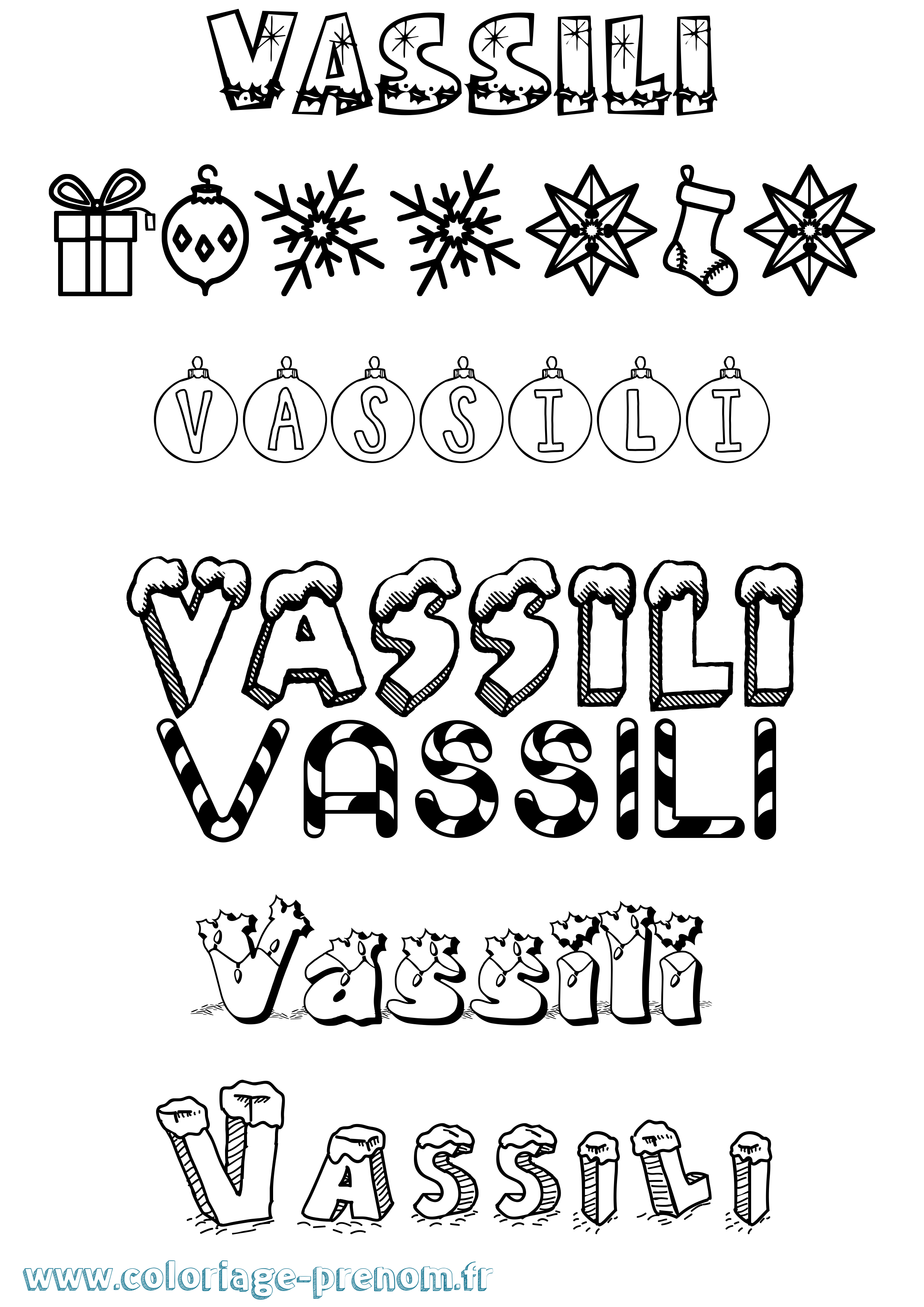 Coloriage prénom Vassili Noël