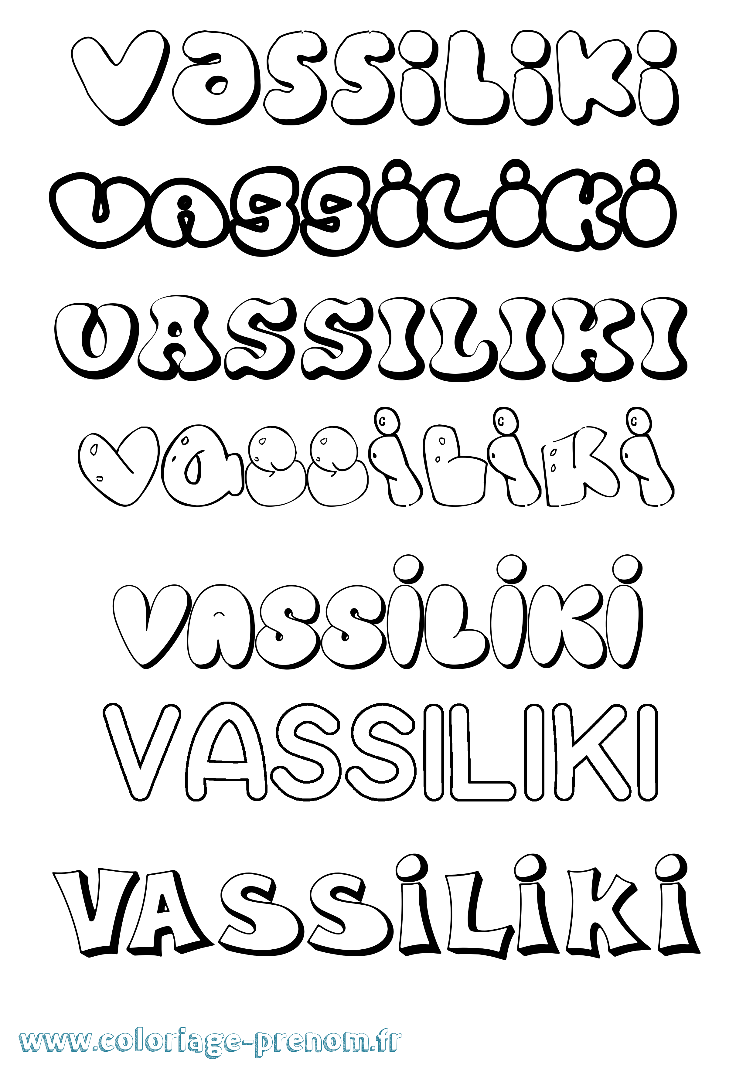 Coloriage prénom Vassiliki Bubble