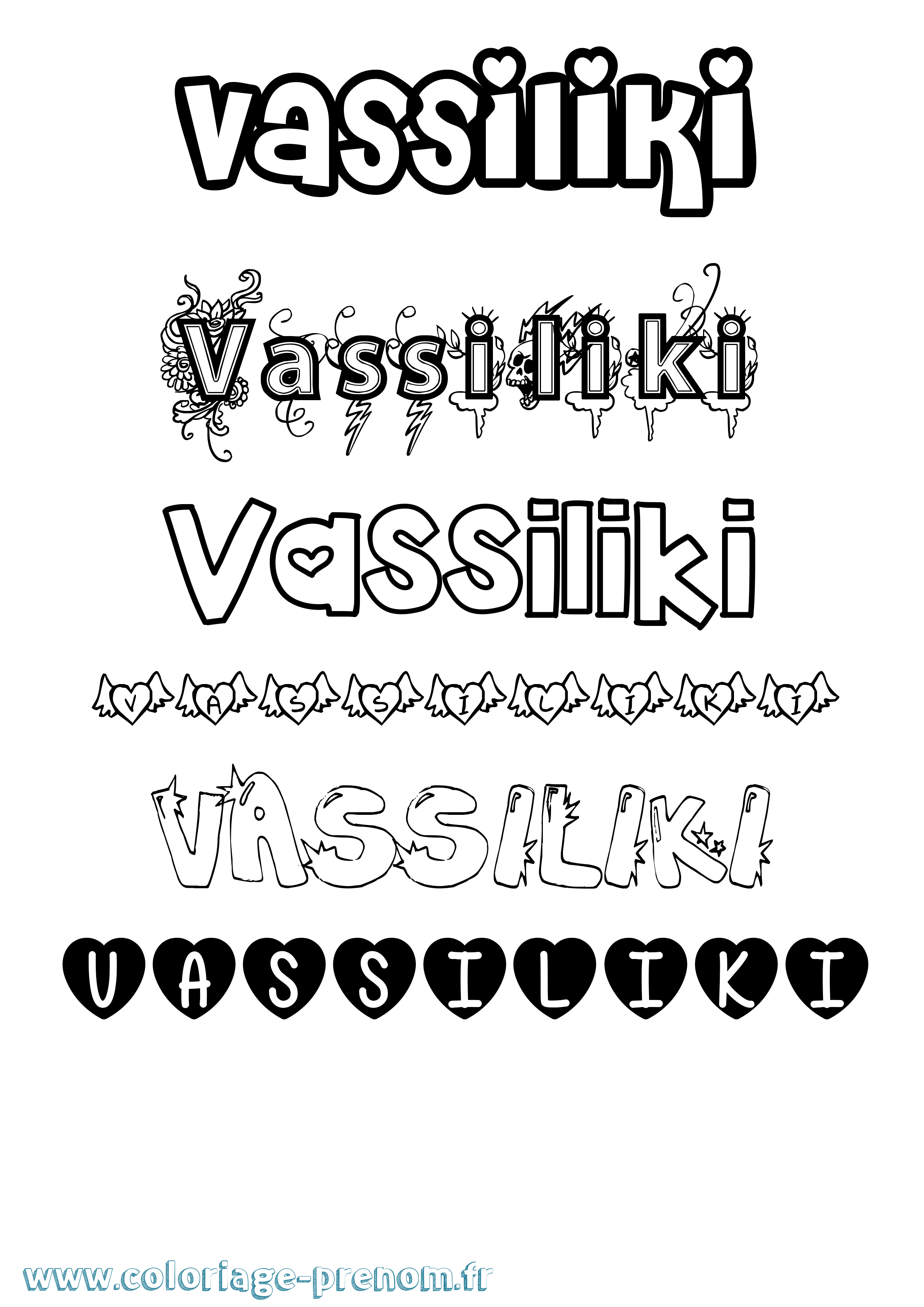 Coloriage prénom Vassiliki Girly