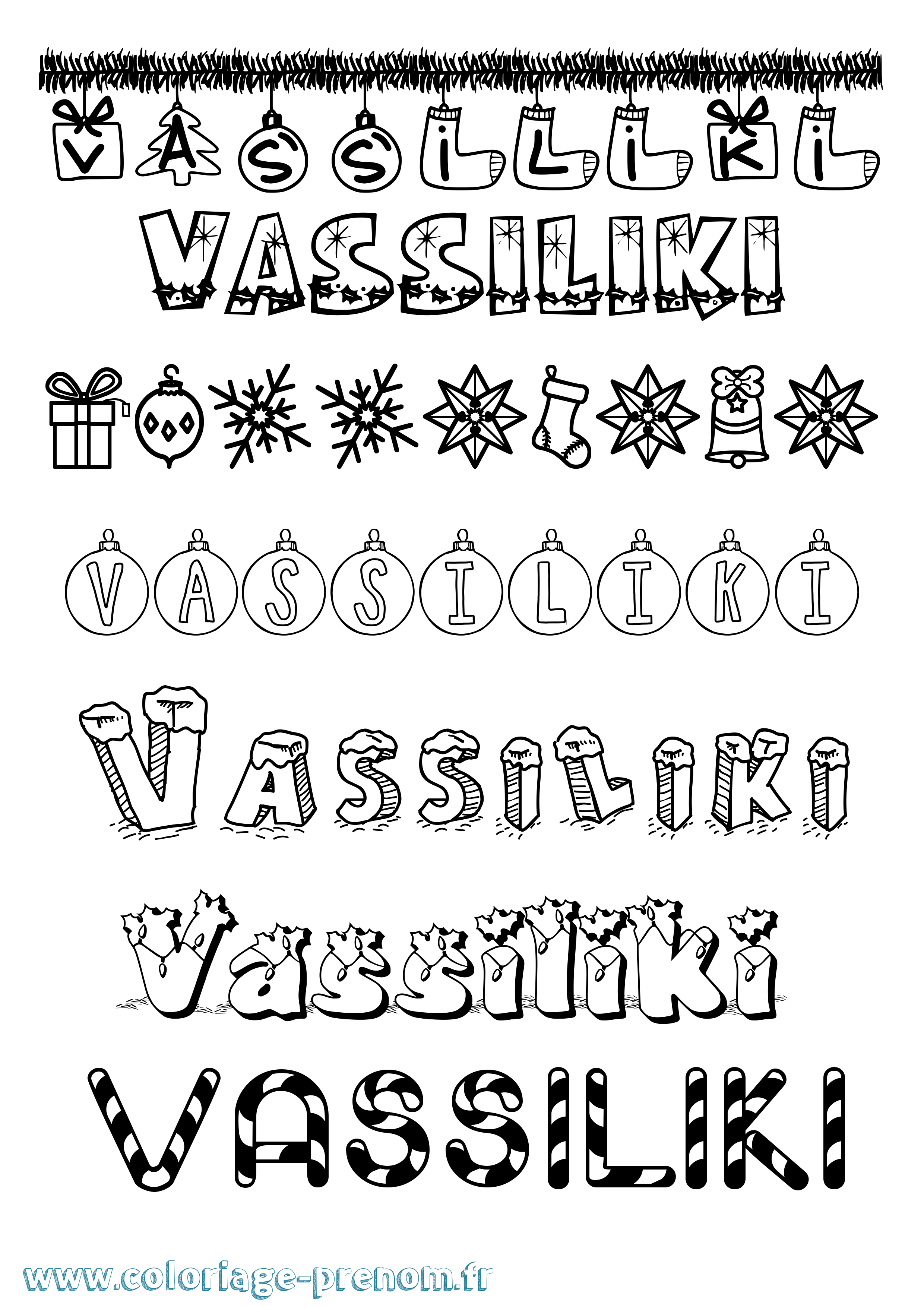 Coloriage Vassiliki Noël Coloriage prénom Vassiliki Noël
