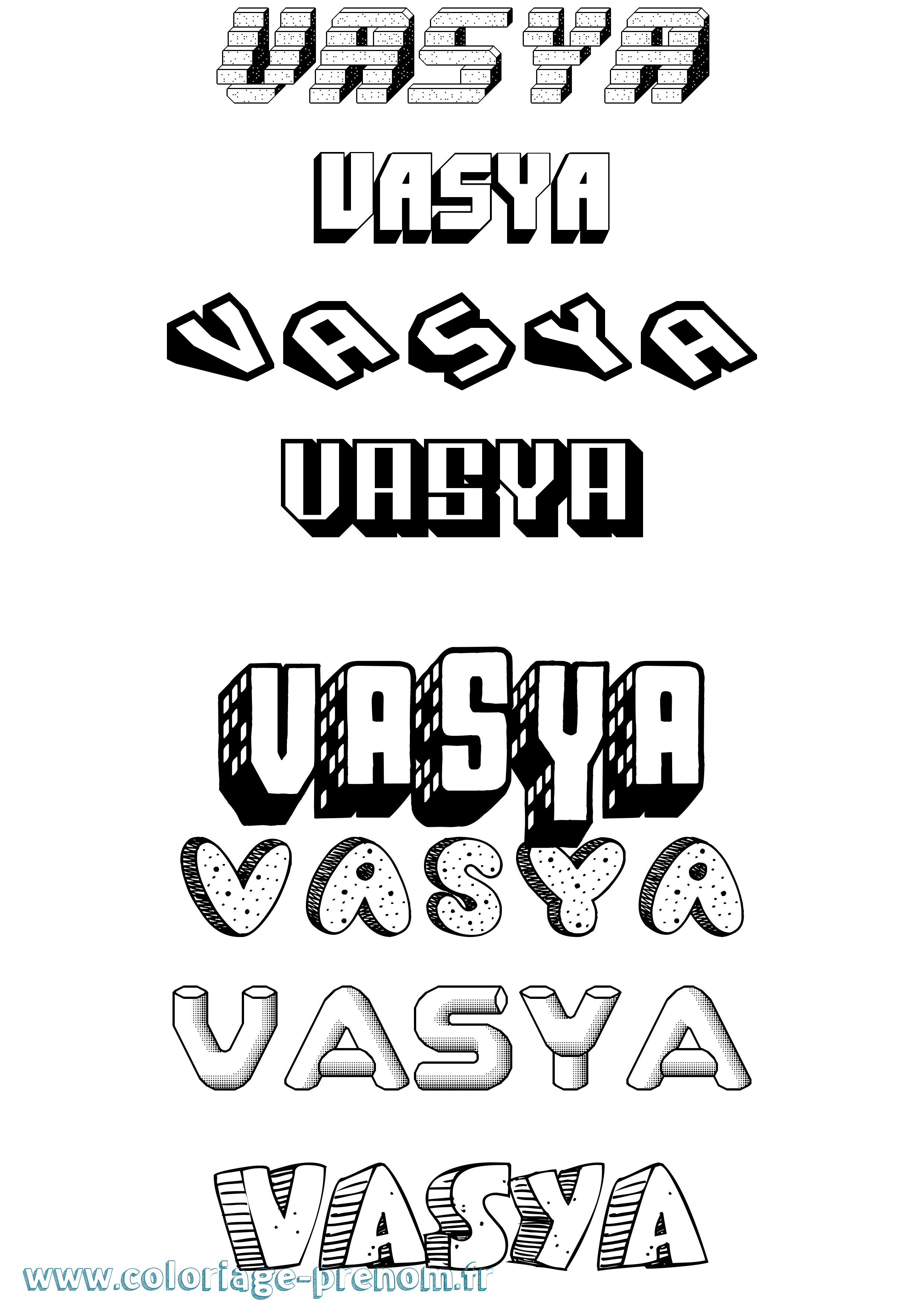Coloriage Vasya Effet 3D Coloriage prénom Vasya Effet 3D