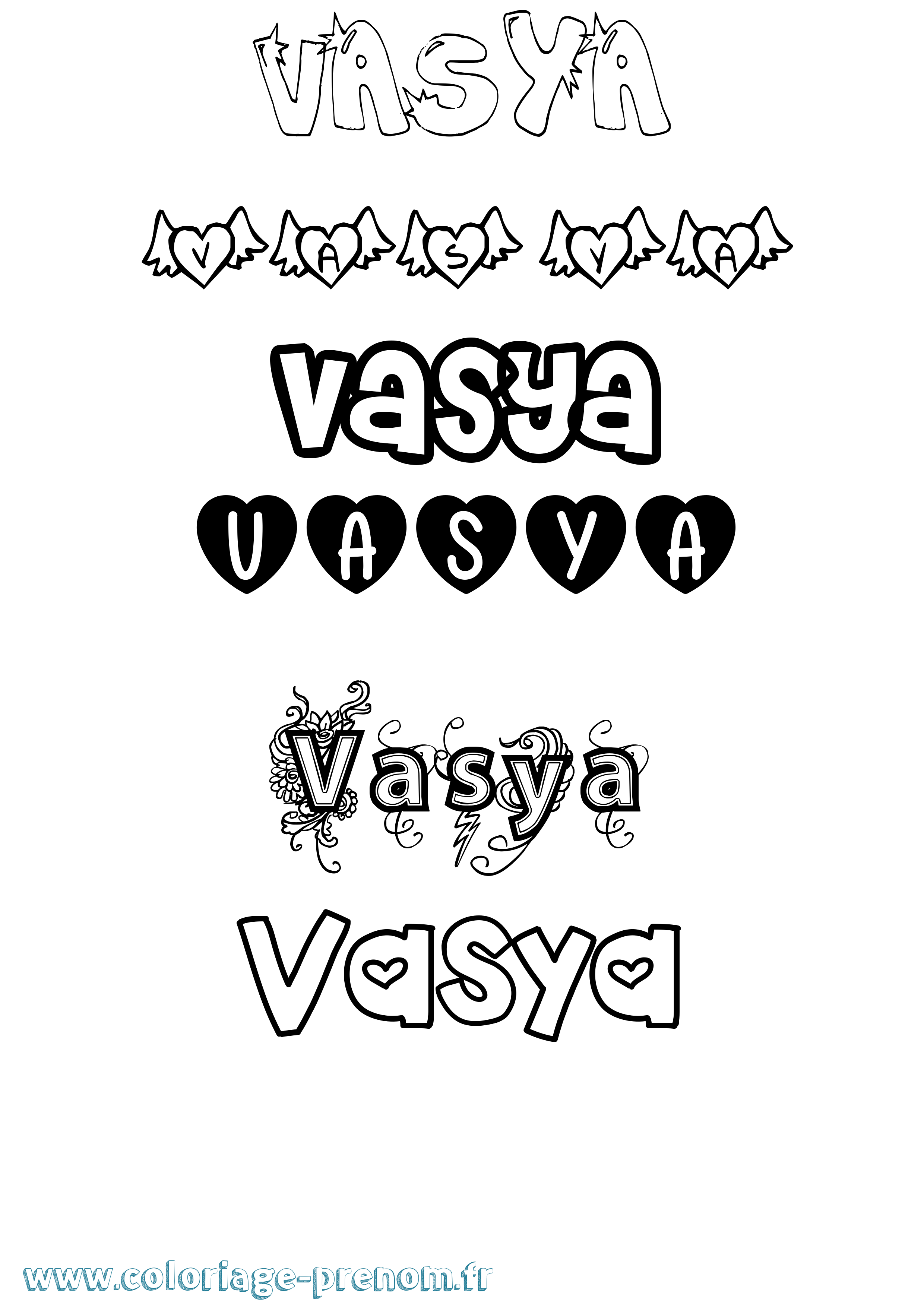 Coloriage prénom Vasya Girly