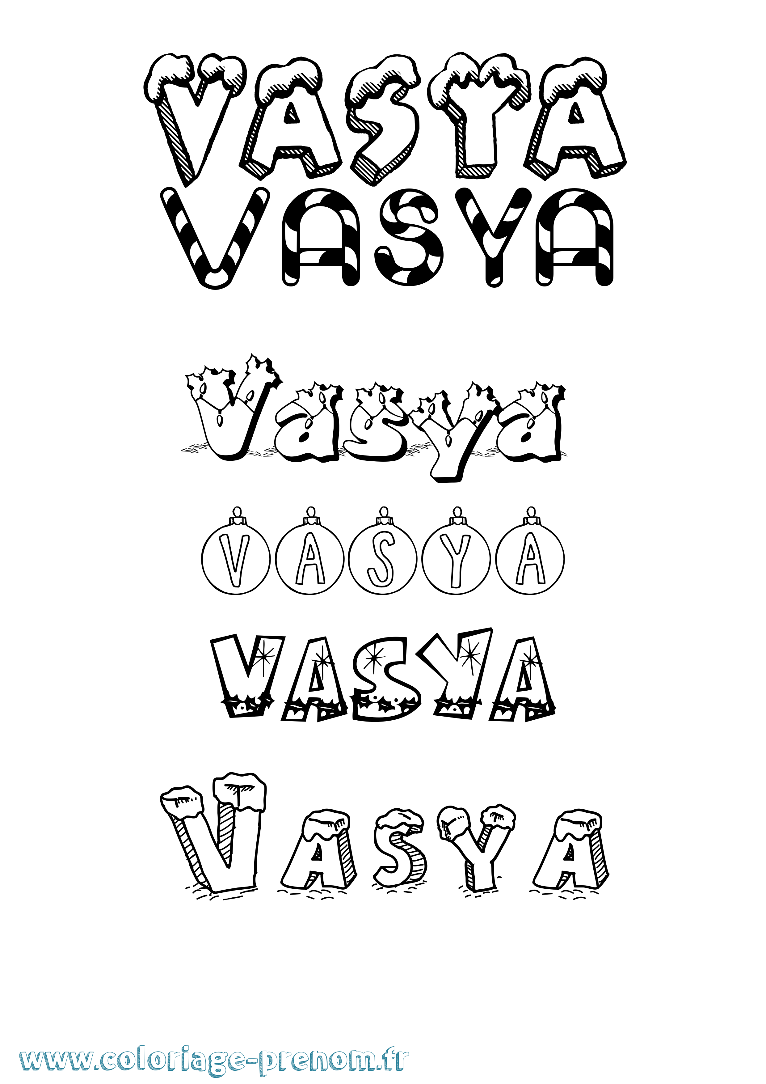 Coloriage Vasya Noël Coloriage prénom Vasya Noël