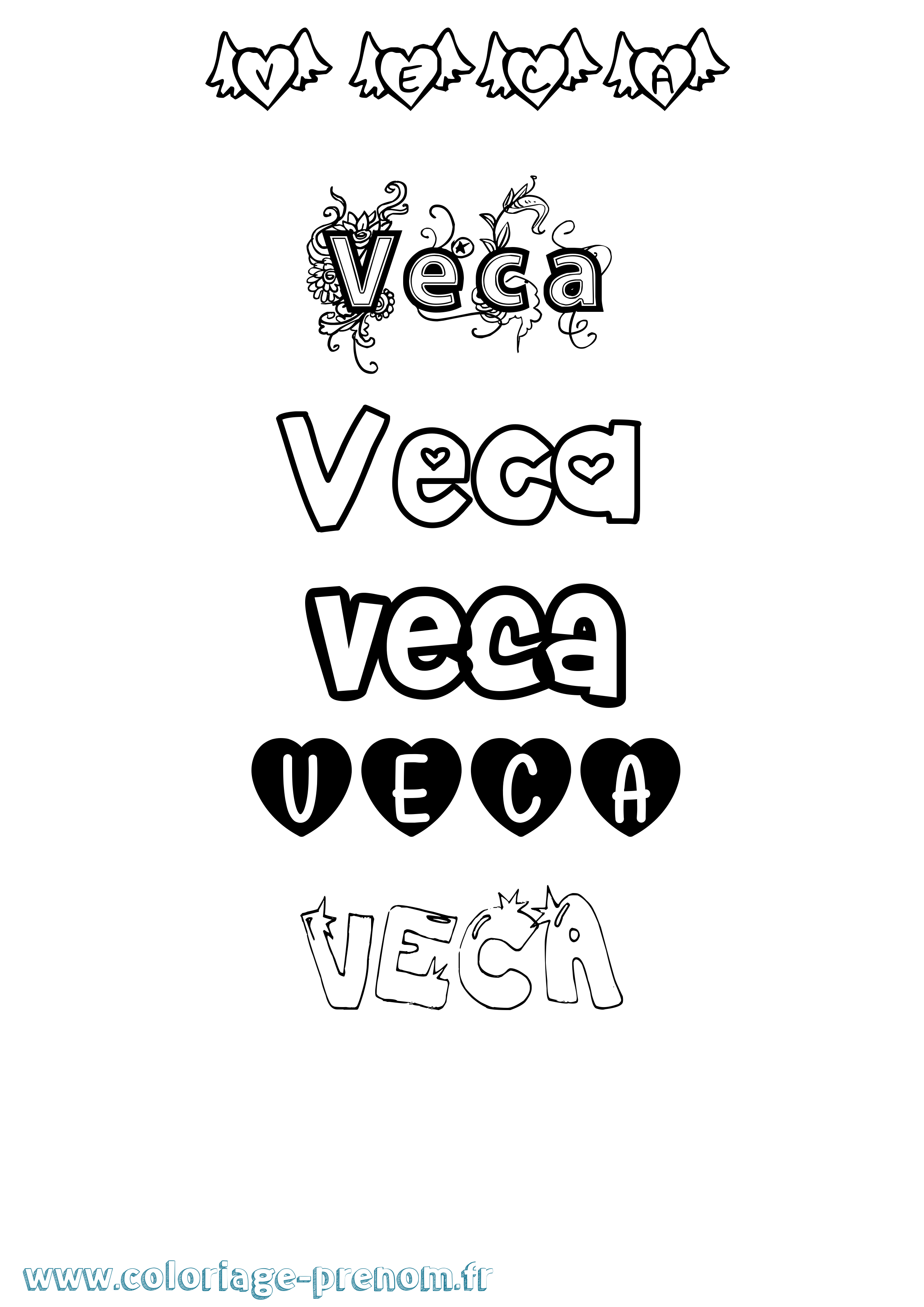 Coloriage Veca Girly Coloriage prénom Veca Girly