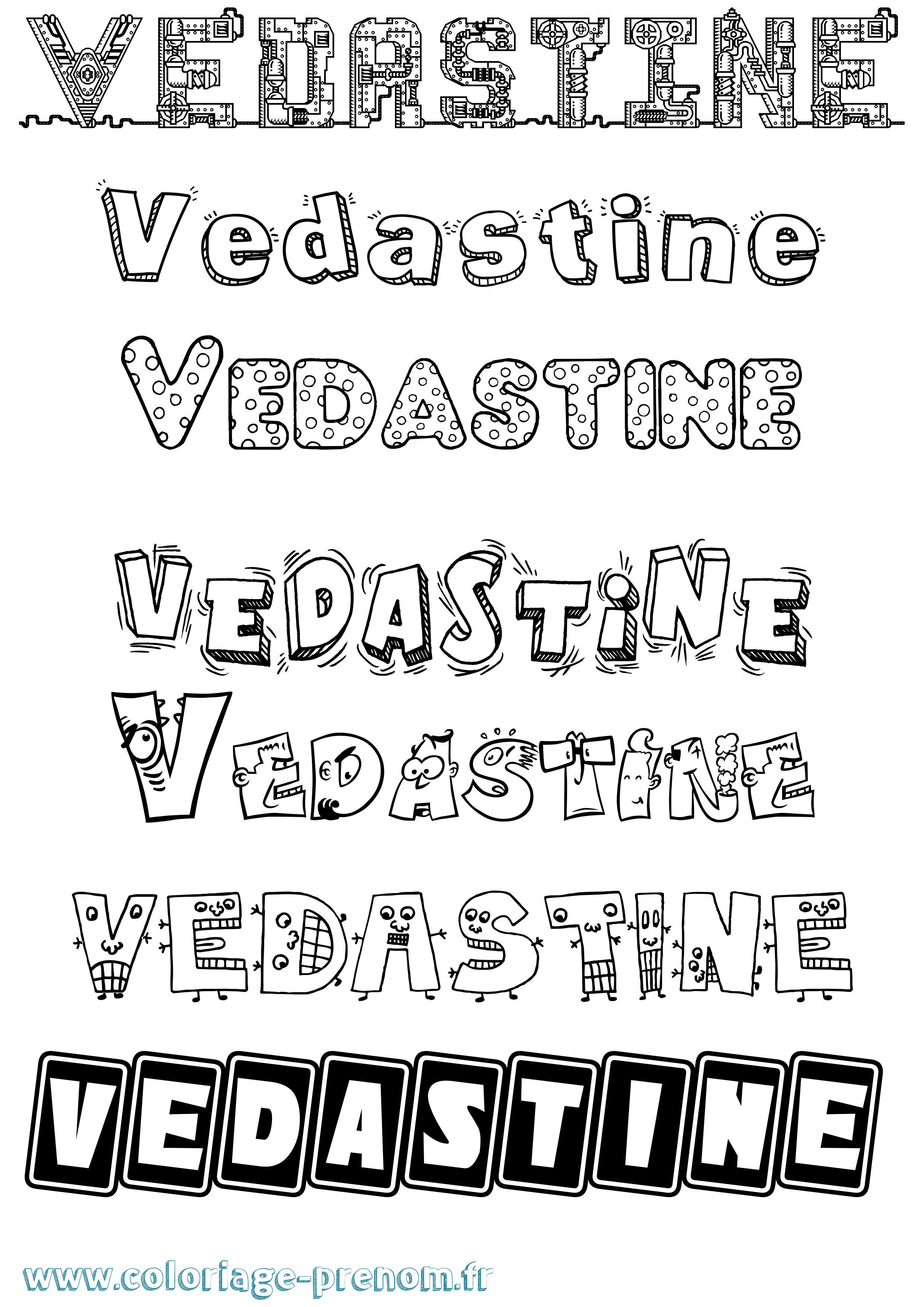Coloriage prénom Vedastine Fun