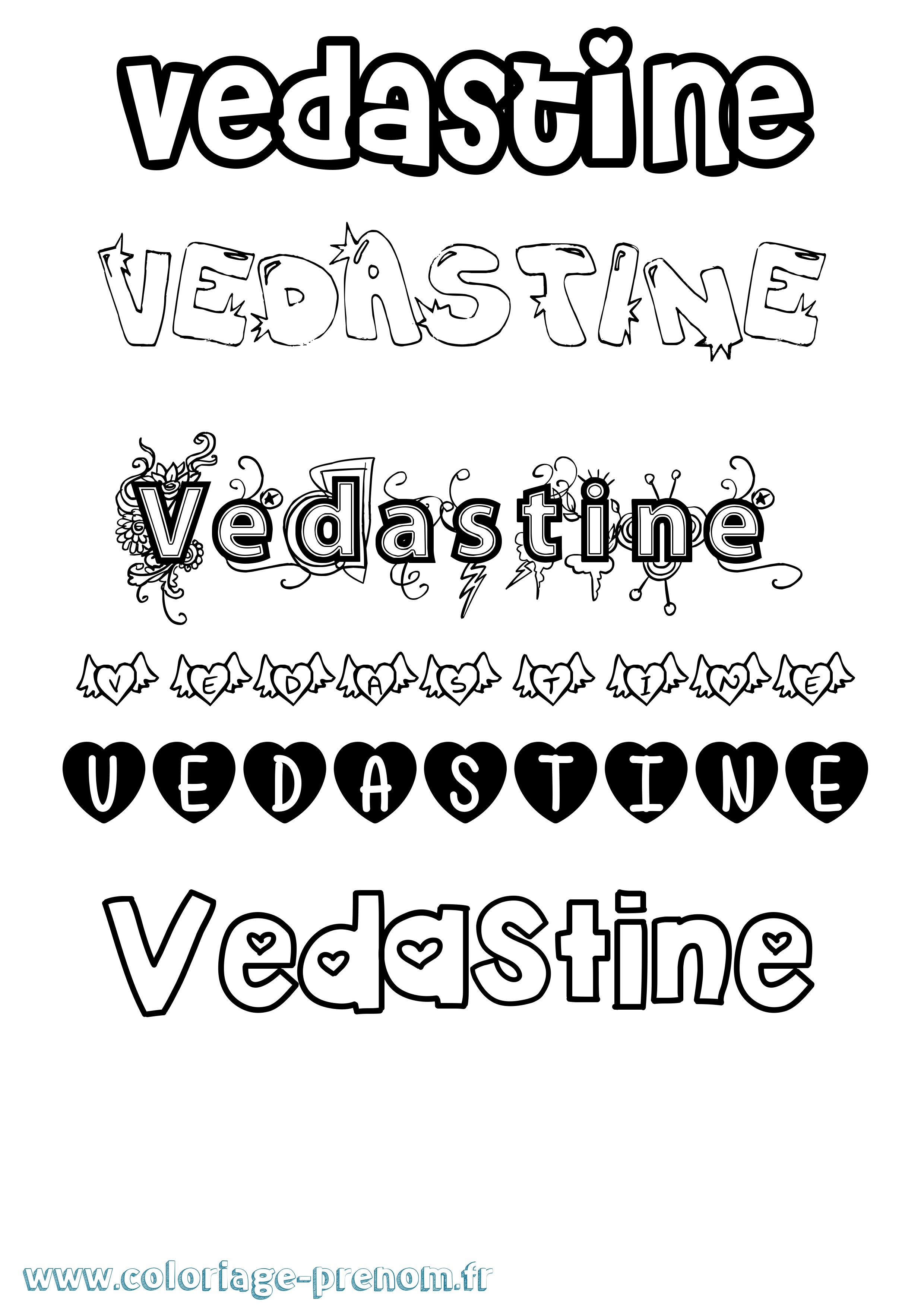 Coloriage prénom Vedastine Girly