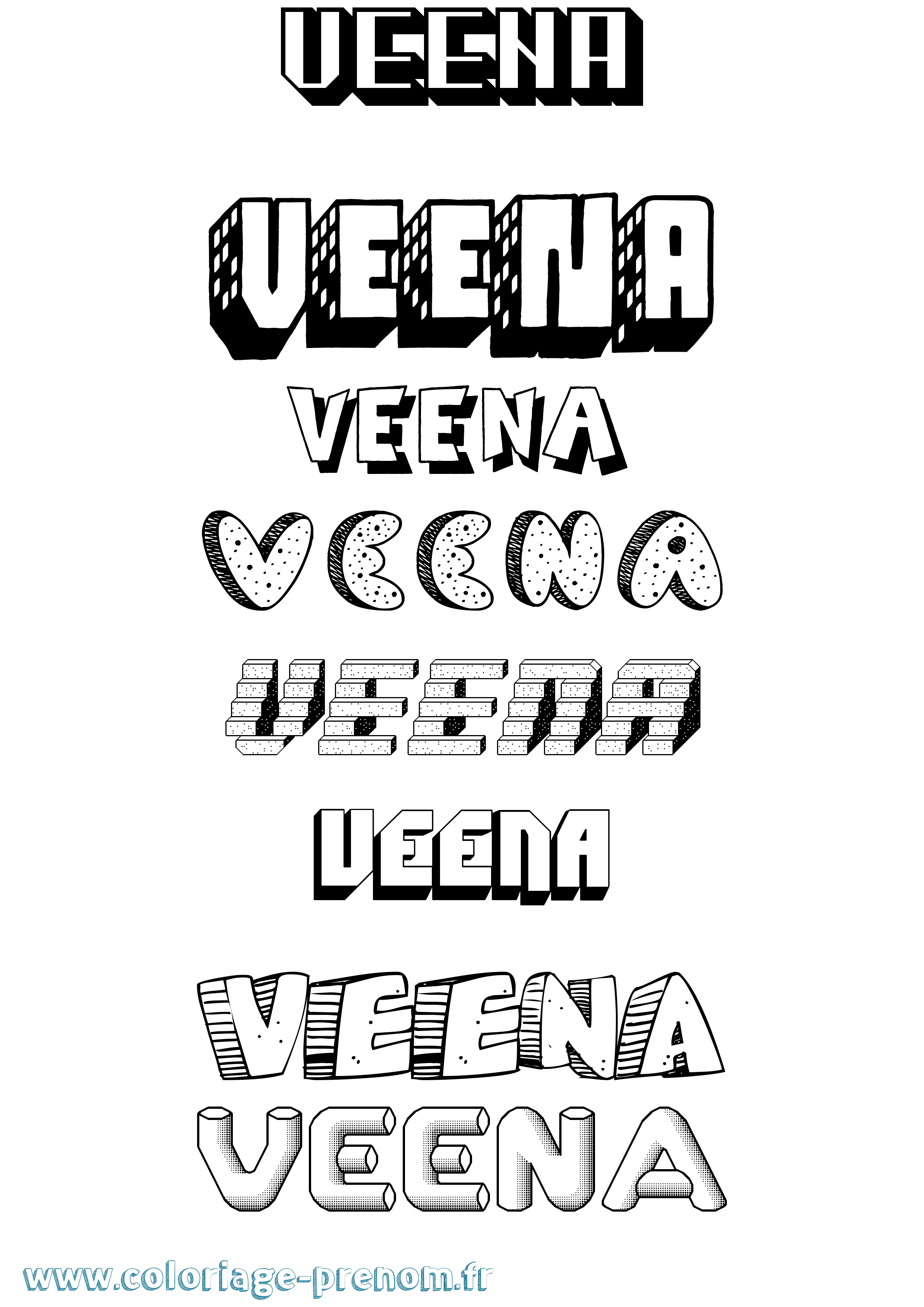 Coloriage Veena Effet 3D Coloriage prénom Veena Effet 3D