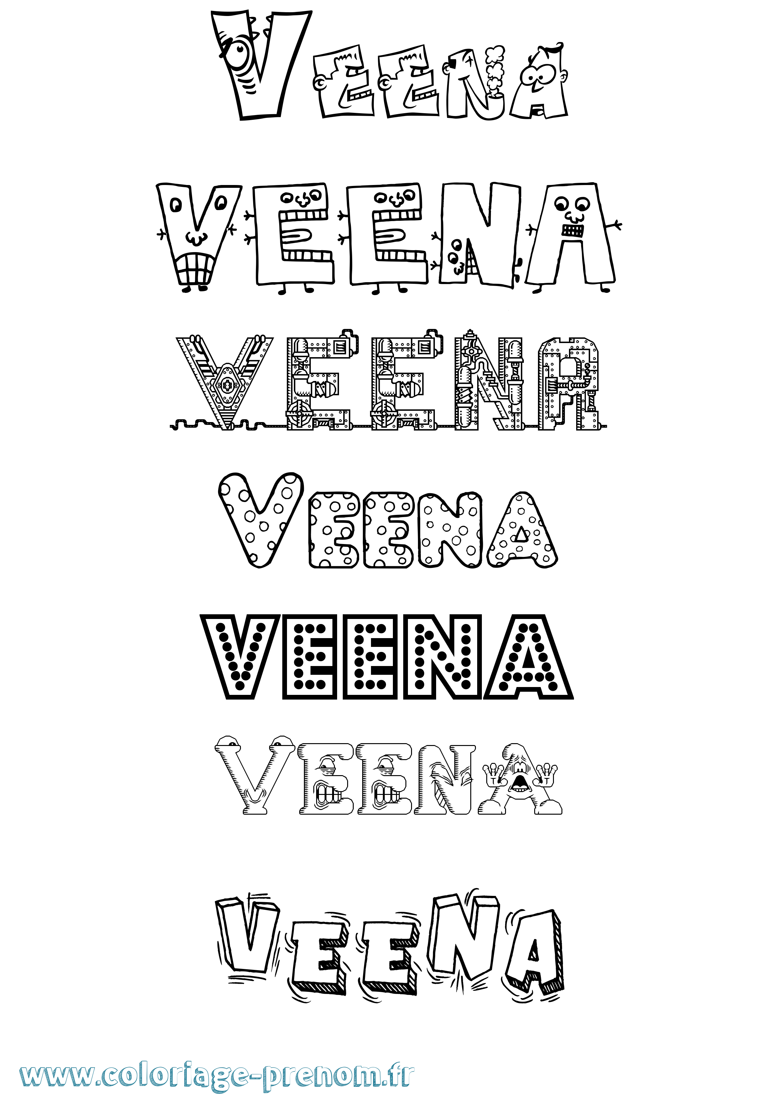 Coloriage Veena Fun Coloriage prénom Veena Fun