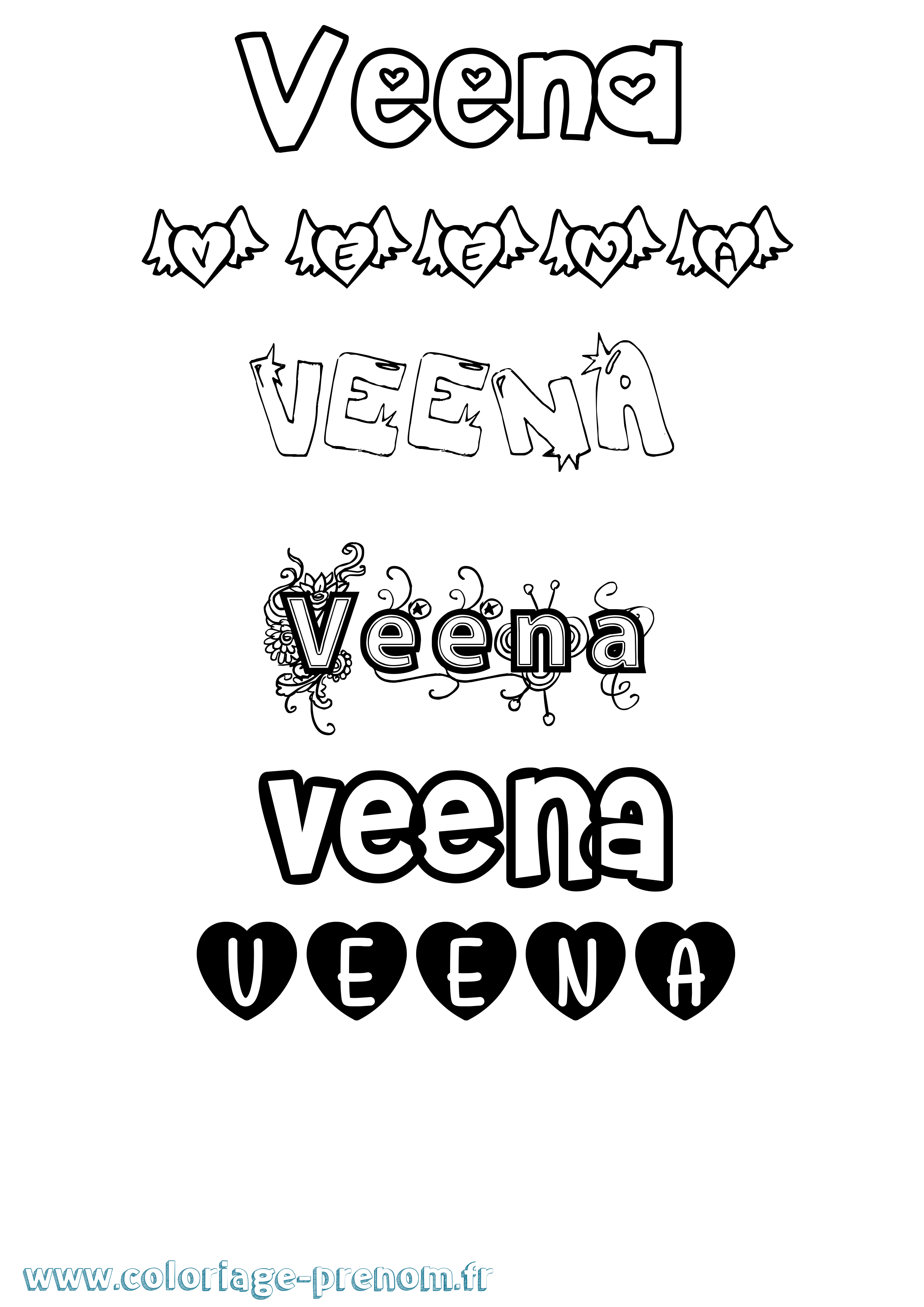 Coloriage Veena Girly Coloriage prénom Veena Girly