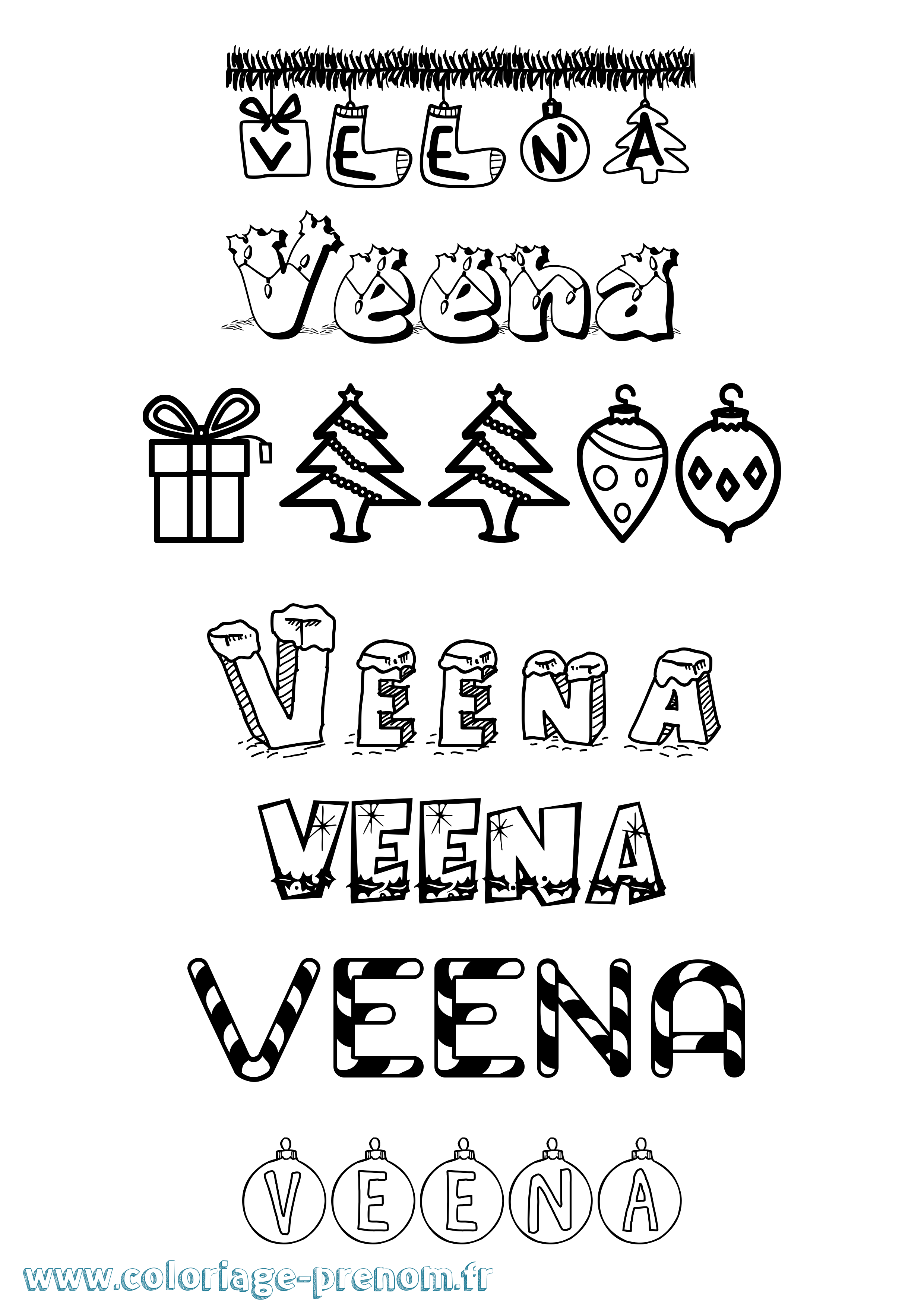 Coloriage Veena Noël Coloriage prénom Veena Noël
