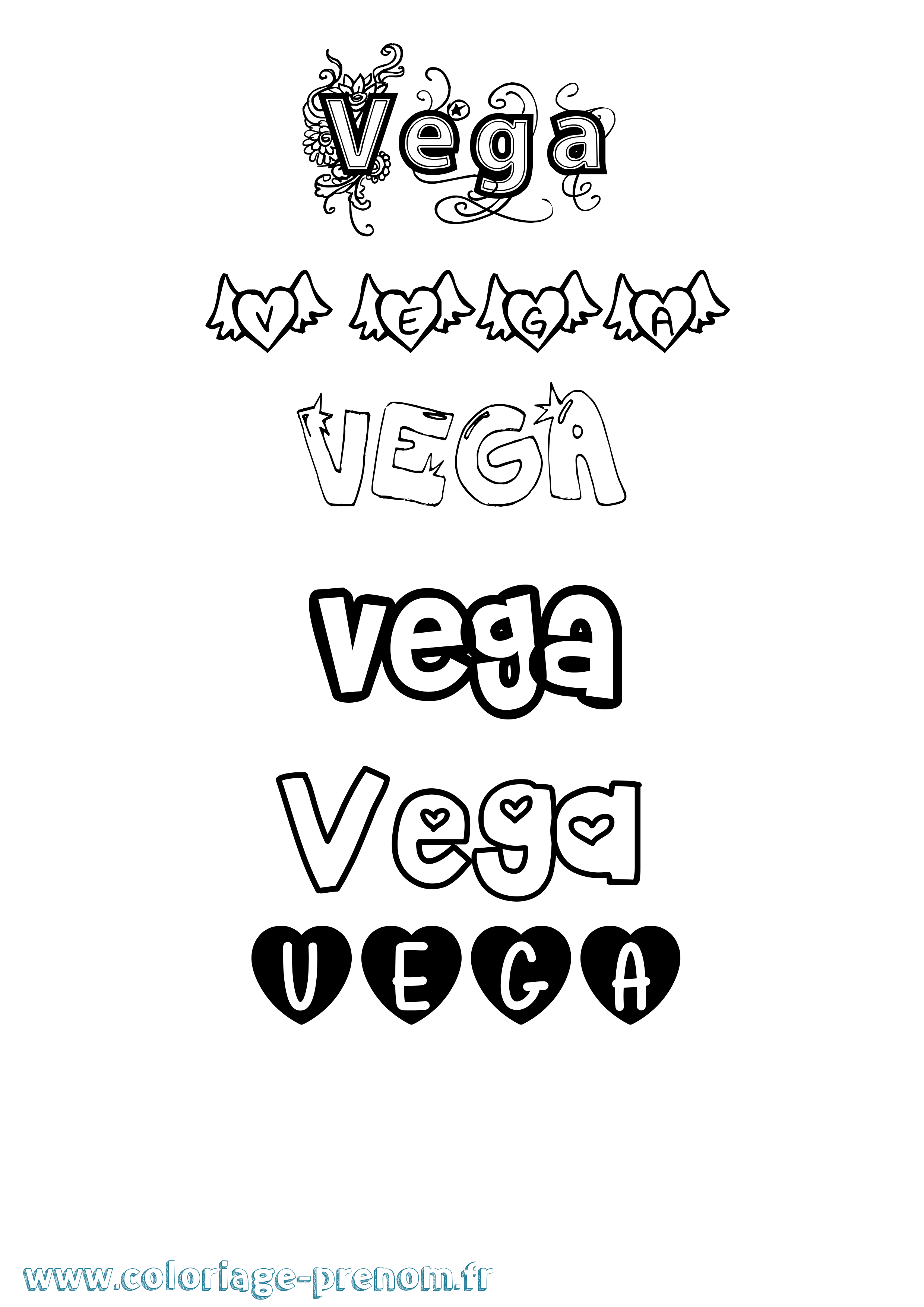 Coloriage Vega Girly Coloriage prénom Vega Girly