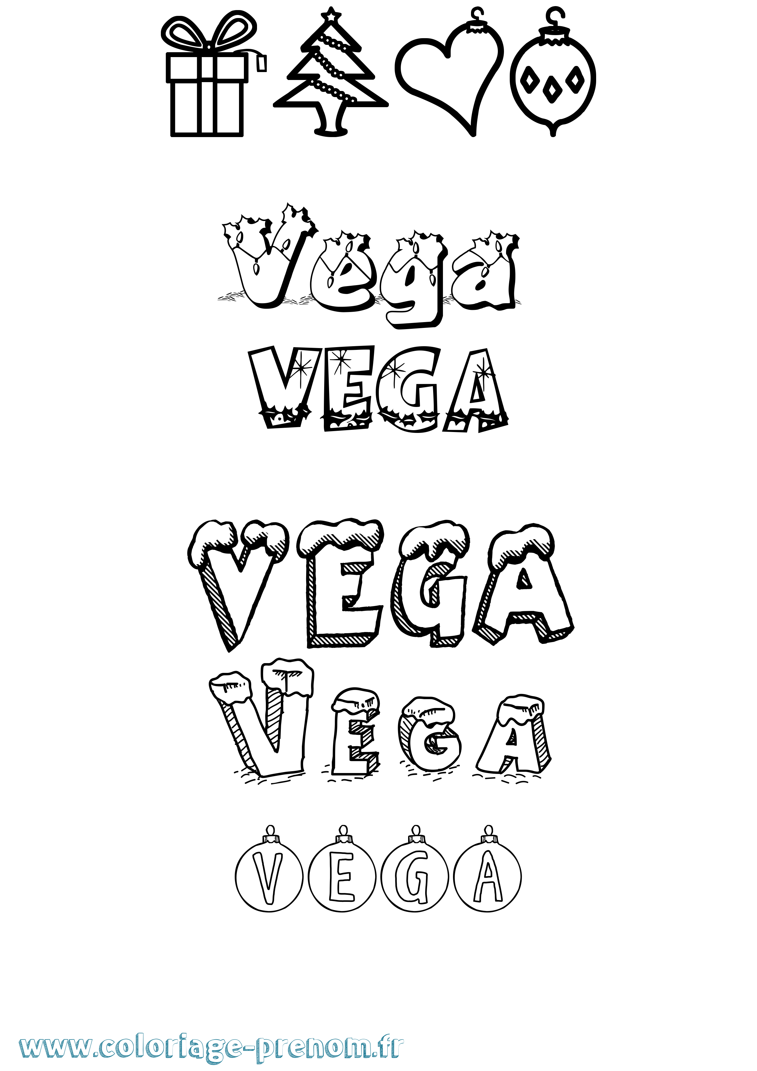 Coloriage Vega Noël Coloriage prénom Vega Noël