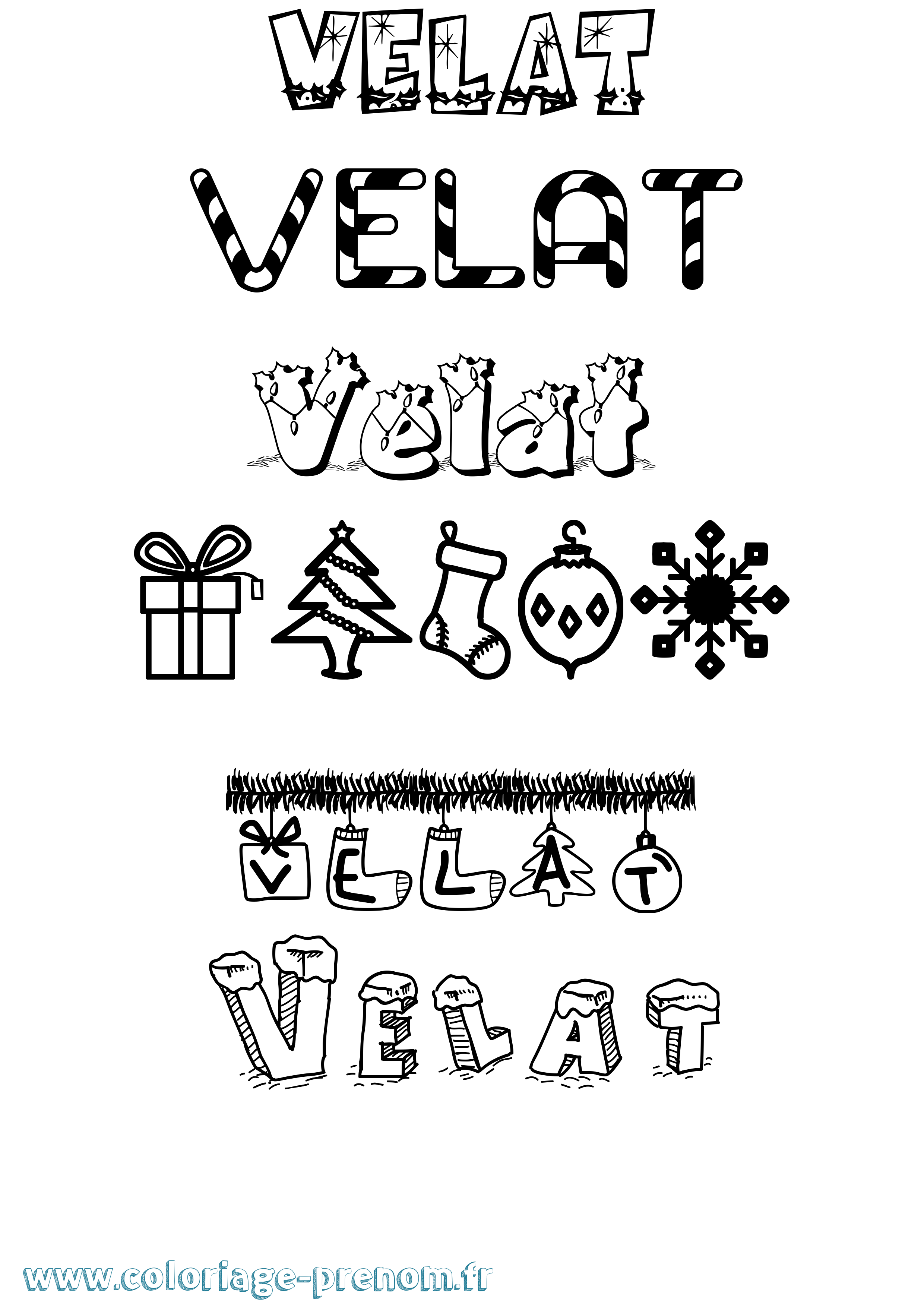 Coloriage prénom Velat Noël