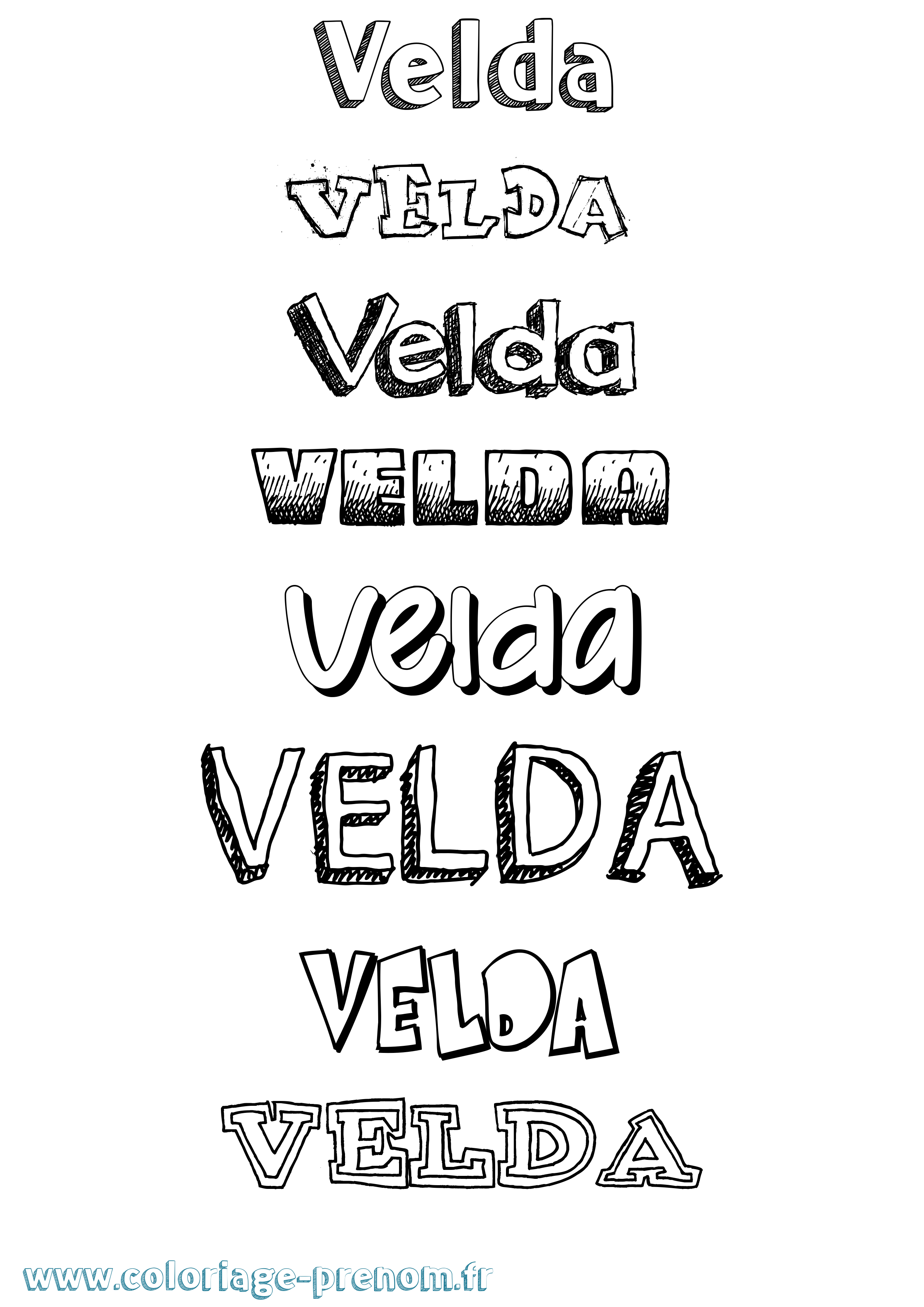 Coloriage prénom Velda Dessiné