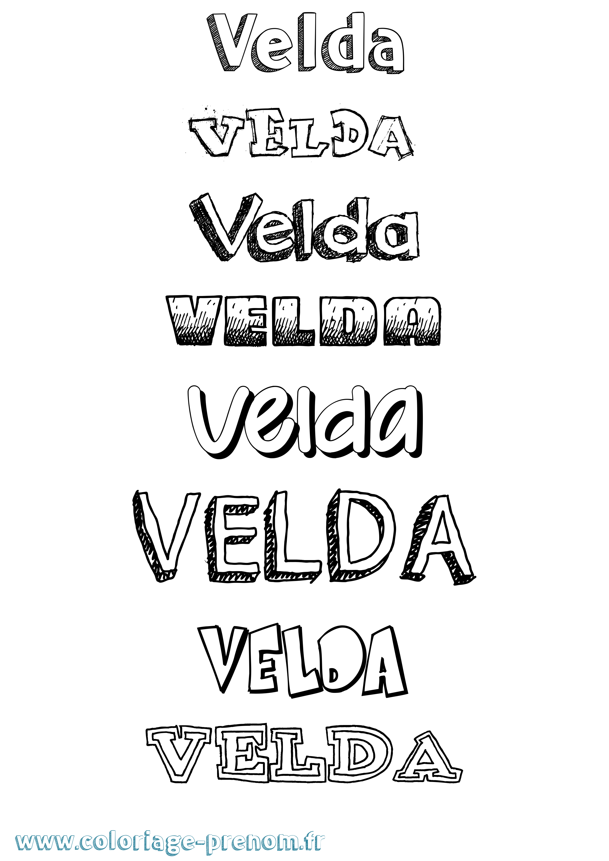 Coloriage Velda Dessiné Coloriage prénom Velda Dessiné
