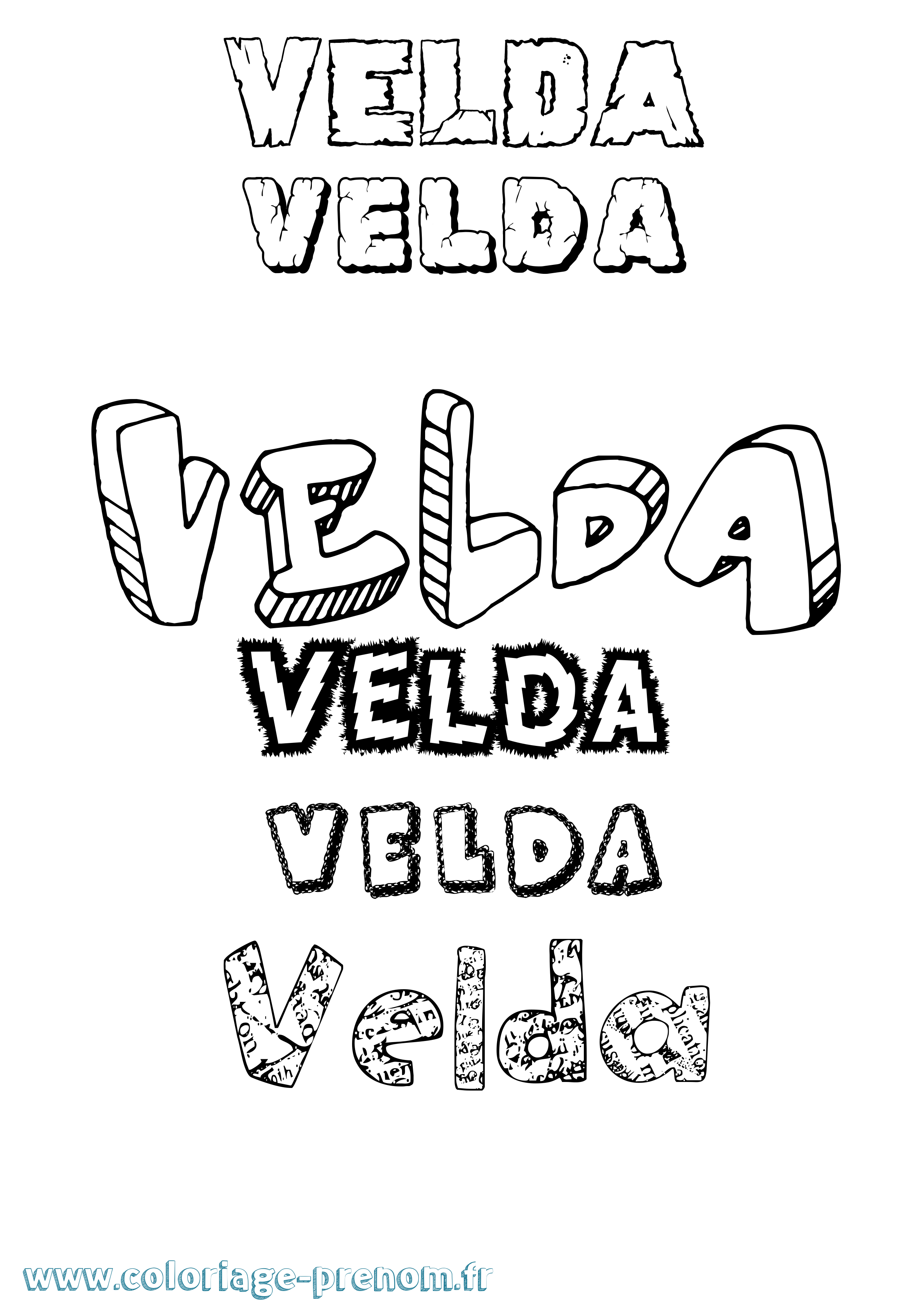 Coloriage prénom Velda Destructuré