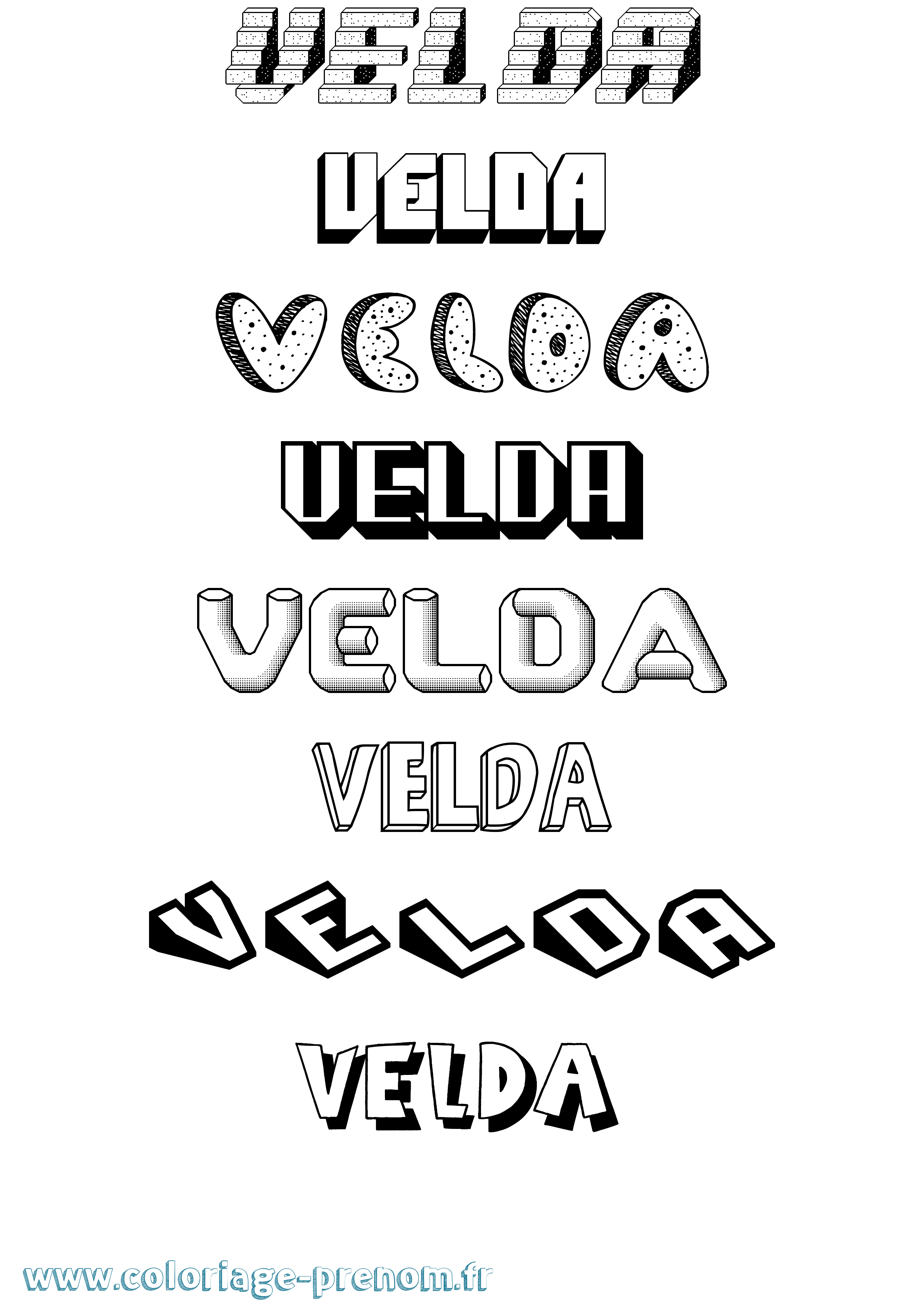 Coloriage Velda Effet 3D Coloriage prénom Velda Effet 3D