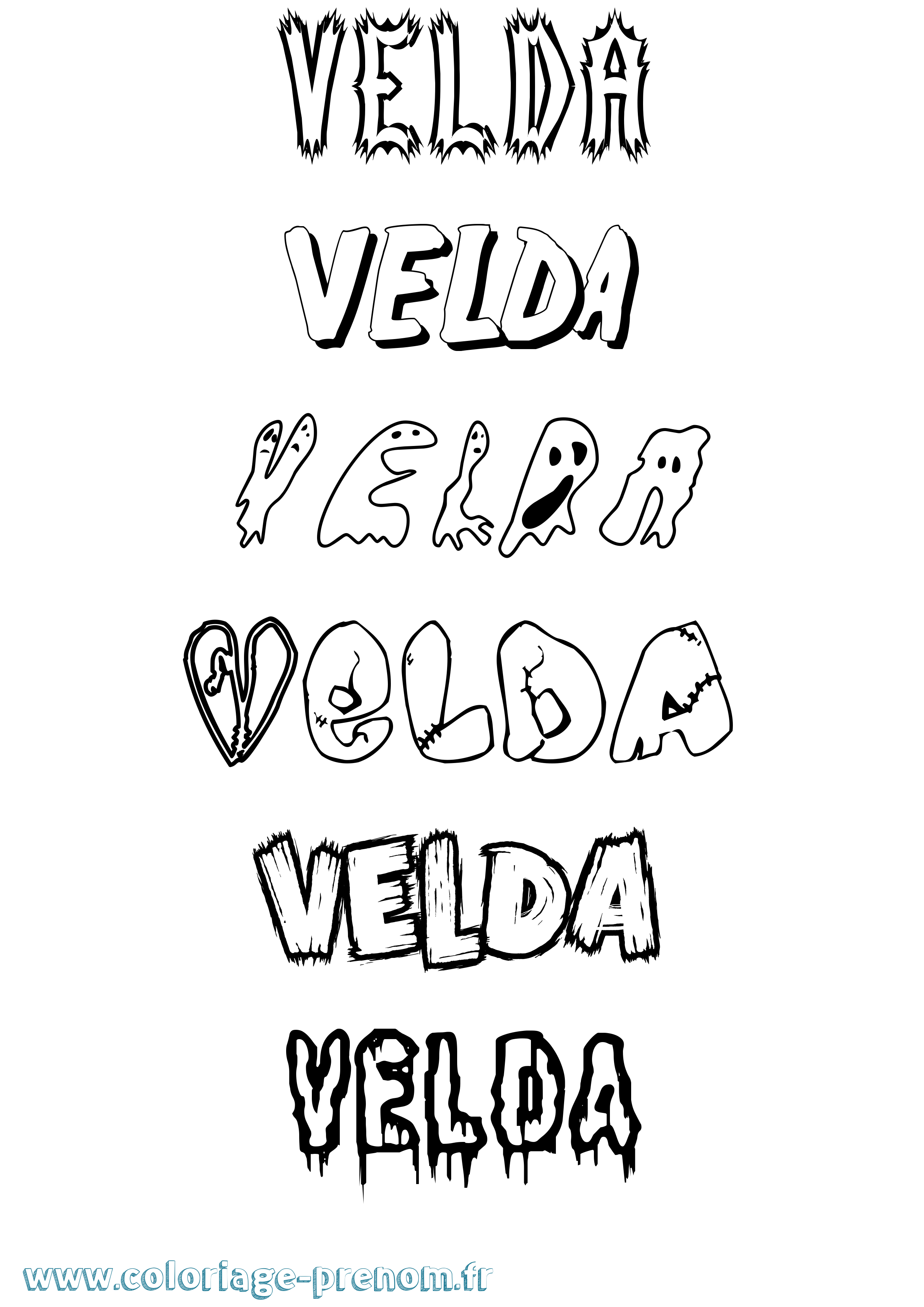 Coloriage prénom Velda Frisson