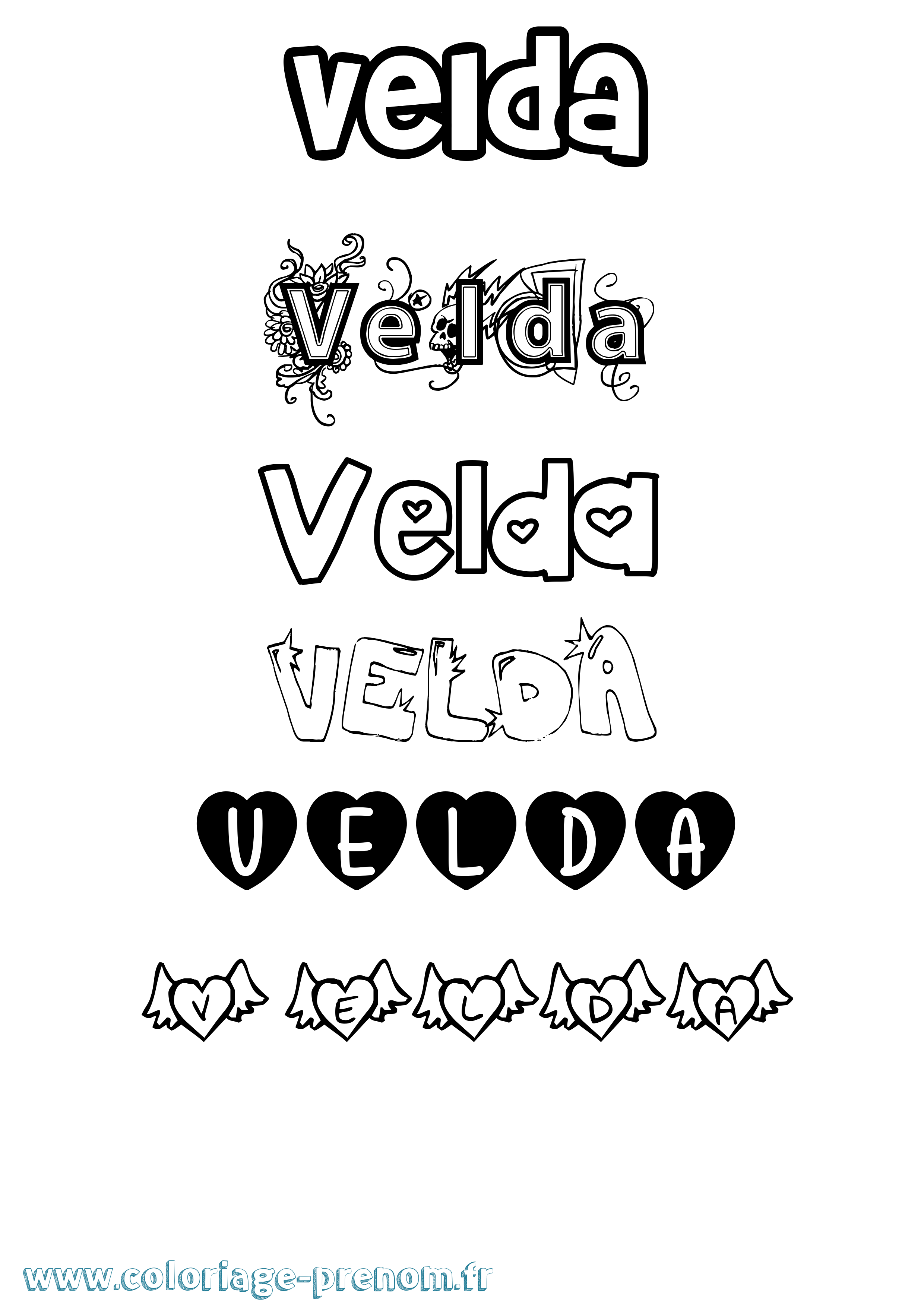 Coloriage prénom Velda Girly