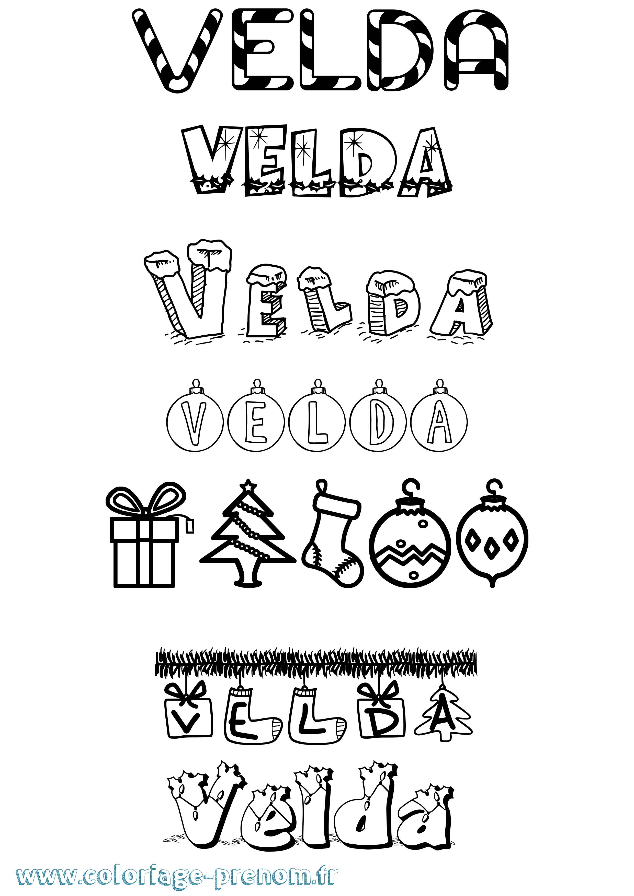 Coloriage Velda Noël Coloriage prénom Velda Noël